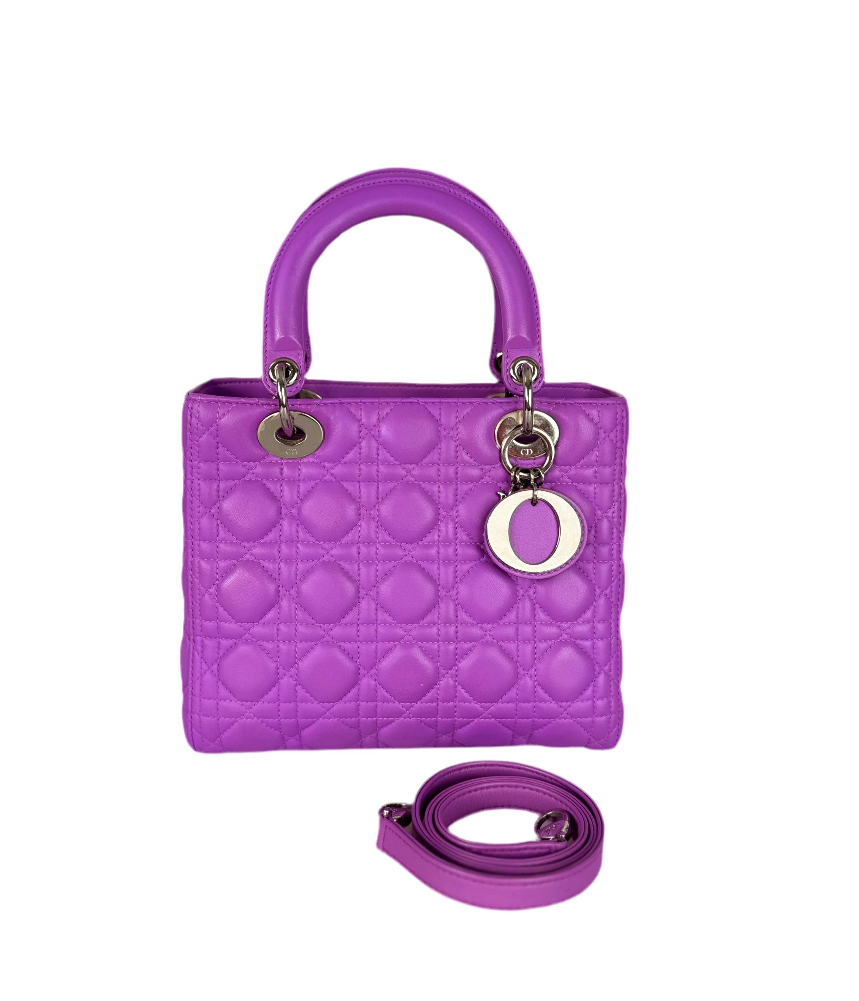 used-Dior Lady Dior Bag Bag Medium purple Lambskin Leather with Silver Hardware-MILOURA