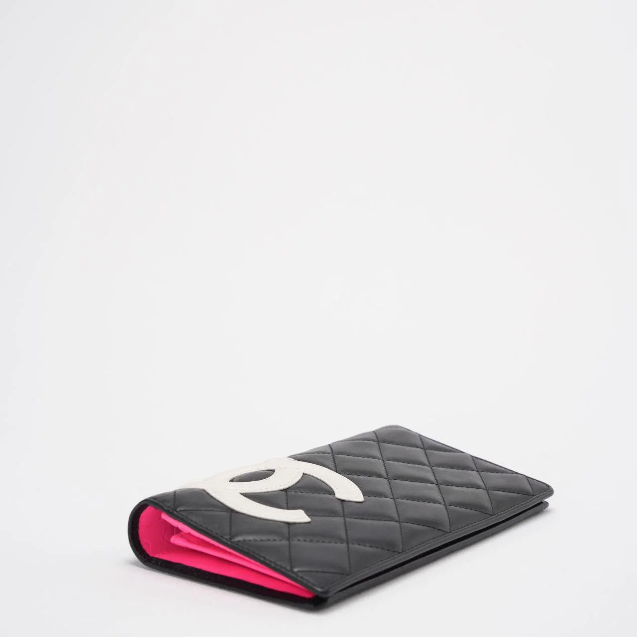 Chanel Cambon Wallet Classic Black White Wallet Quilted Calfskin with Pink Interior