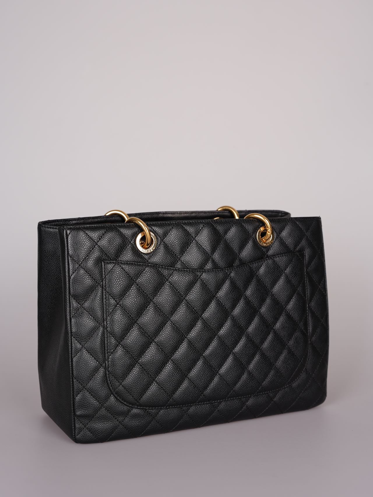used-Chanel GST Medium Black Quilted Caviar Leather Tote Bag with Gold Hardware-MILOURA