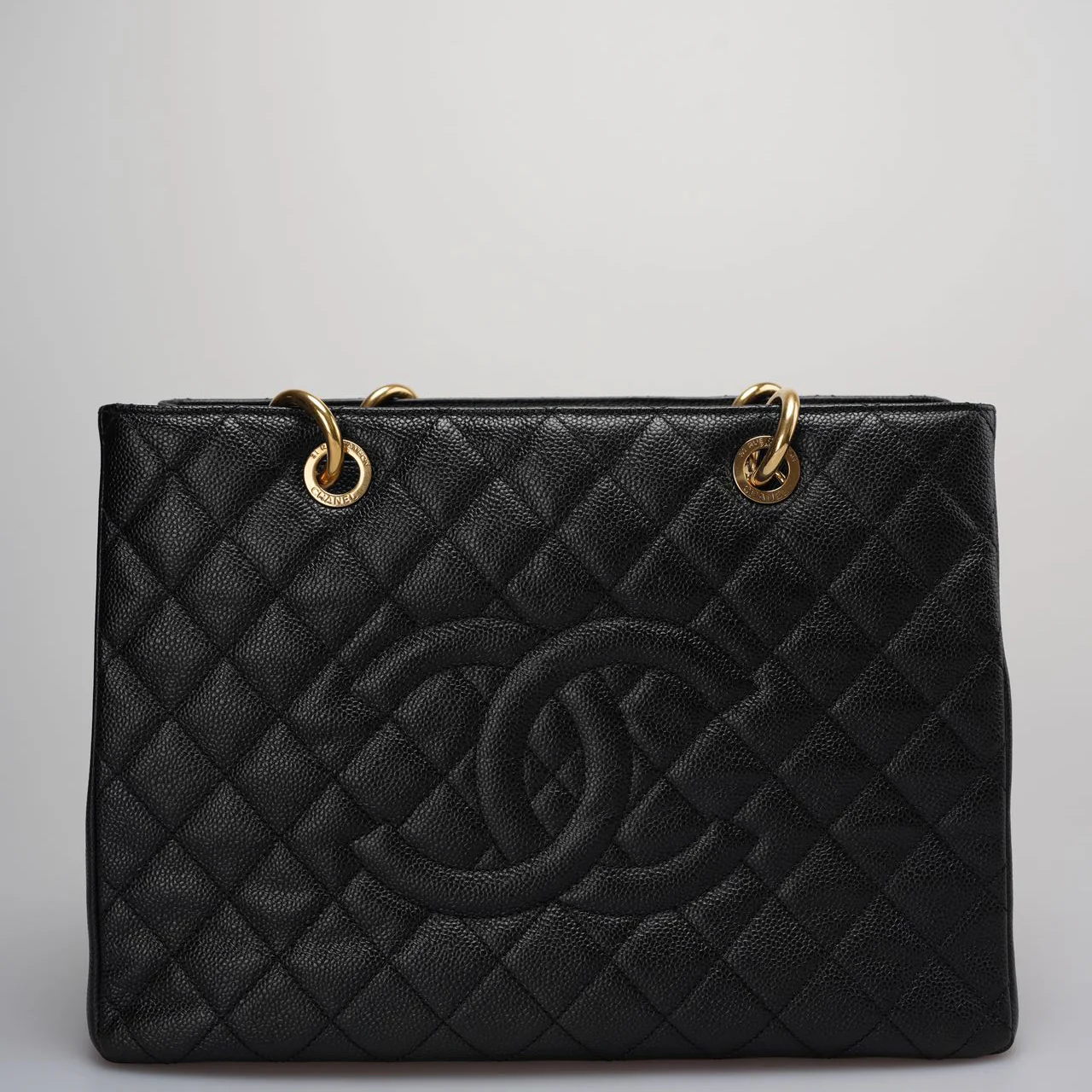 used-Chanel Medium Grand Shopping Tote Black GST Bag in Caviar Leather with Gold Hardware 2014-MILOURA