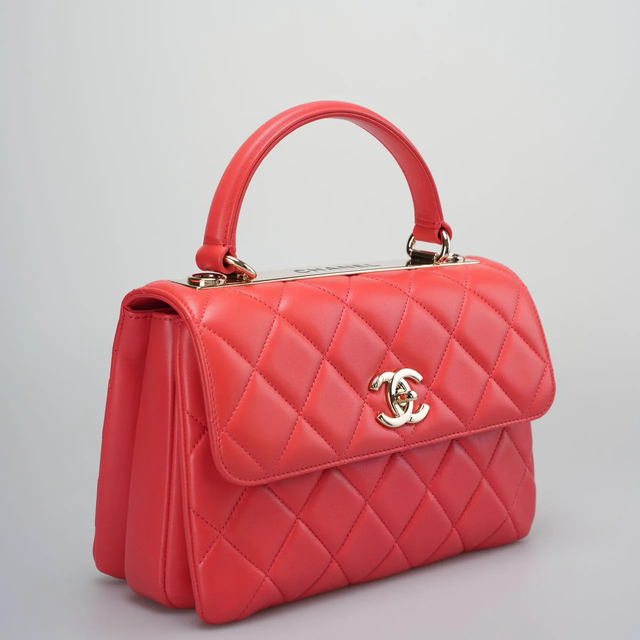 used-Chanel Red Small Trendy CC Bagin Lambskin Leather with Champagne Gold Hardware-MILOURA