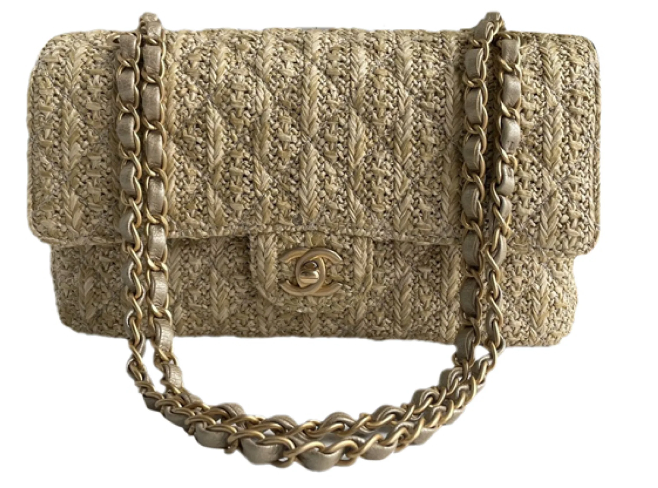 used-Chanel rare Raffia Medium Classic-MILOURA