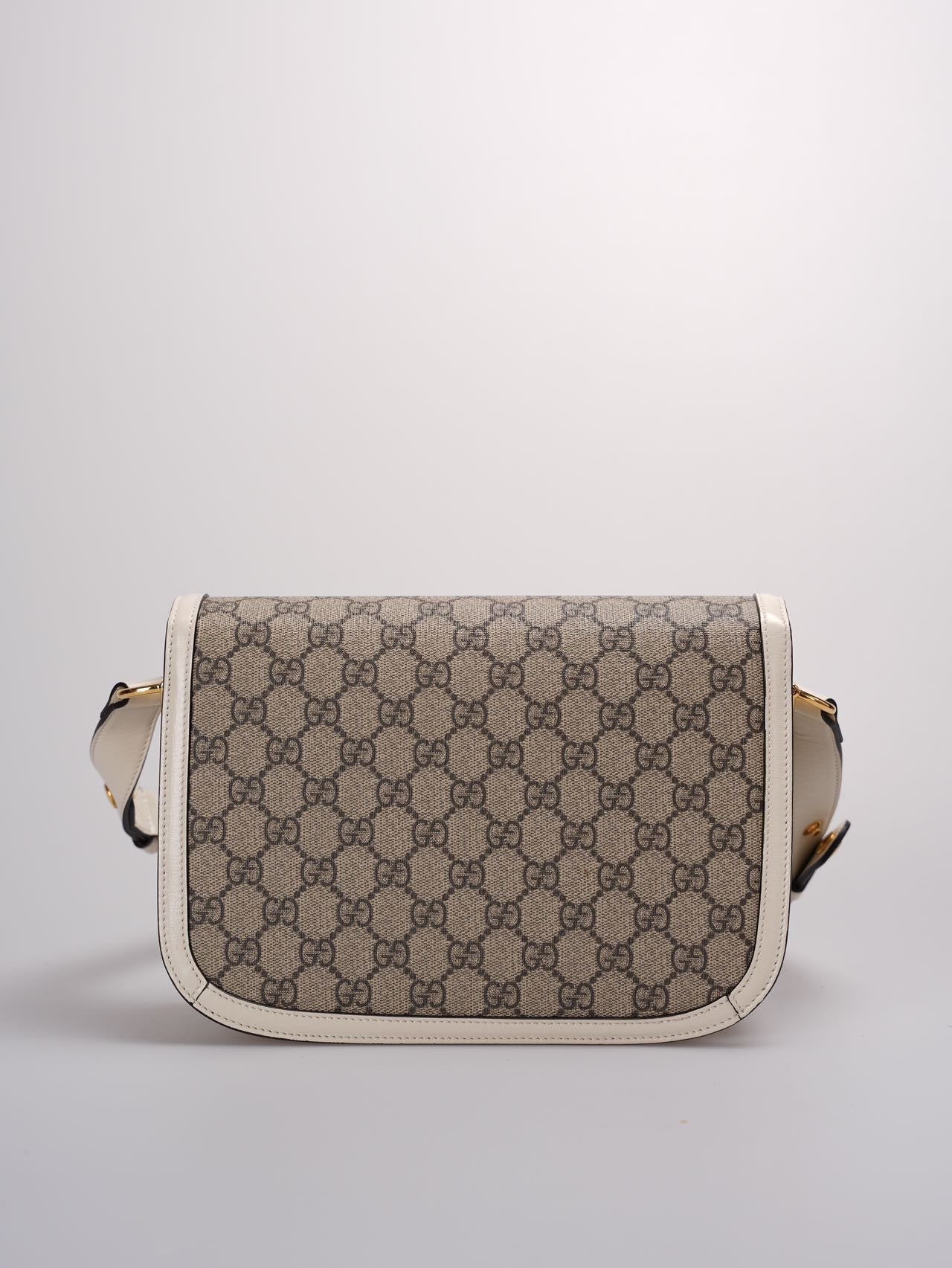 used-Gucci Supreme Monogram Beige Calfskin Horsebit 1955 Shoulder Bag-MILOURA