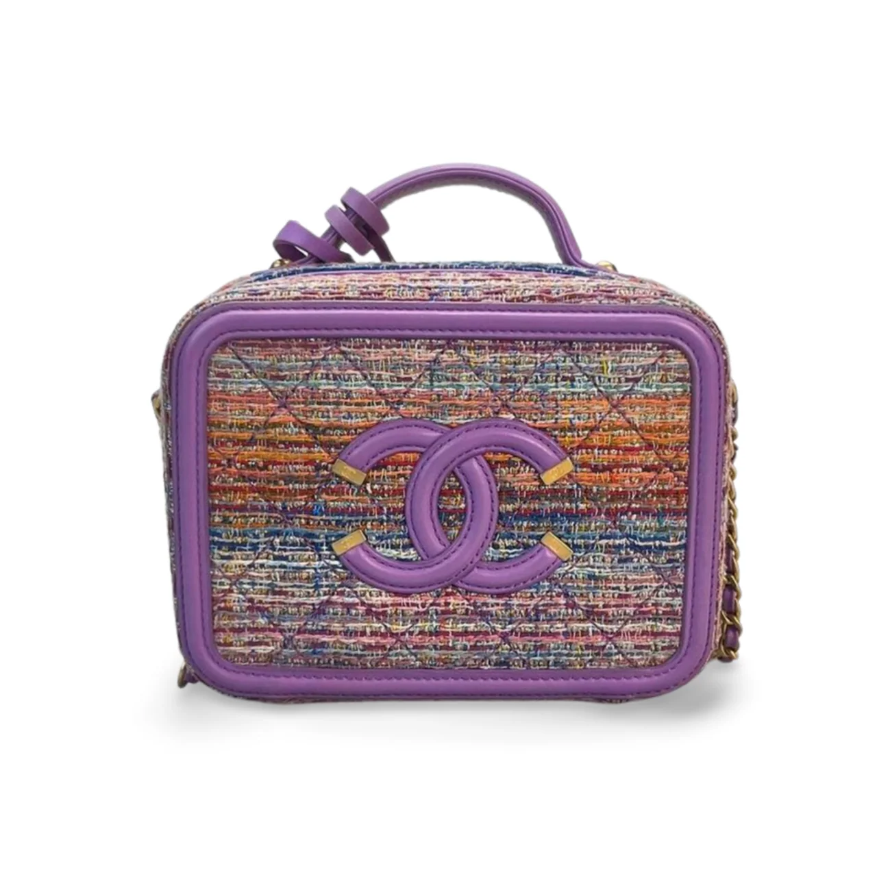 used-Chanel Tweed vanity Case Bag with Gold hardware Small Multi-Color-MILOURA