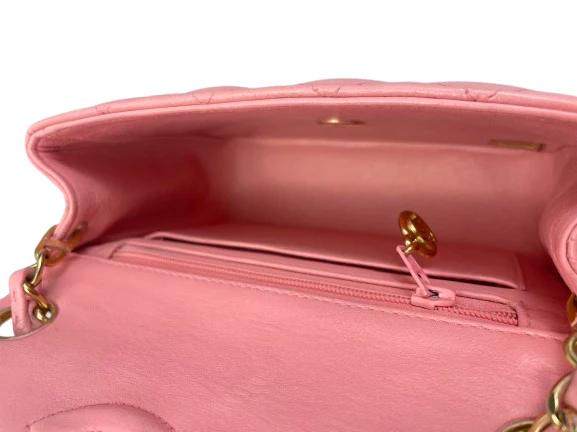 used-Chanel Vintage Rose Pink Classic Mini Square Flap Bag in Lambskin with Gold Hardware-MILOURA