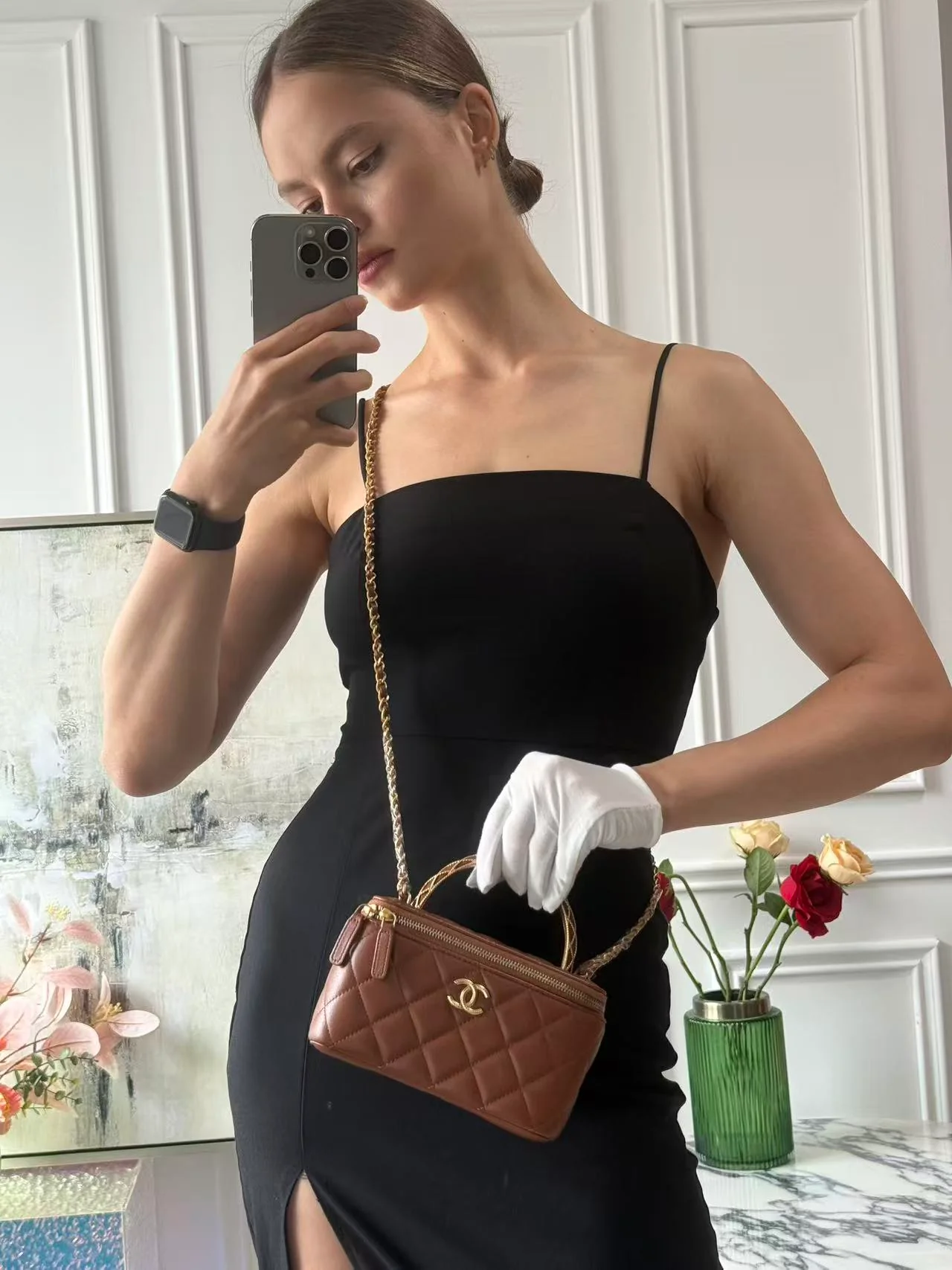 Chanel Caramel Long Vanity Case with Chain Top Handle