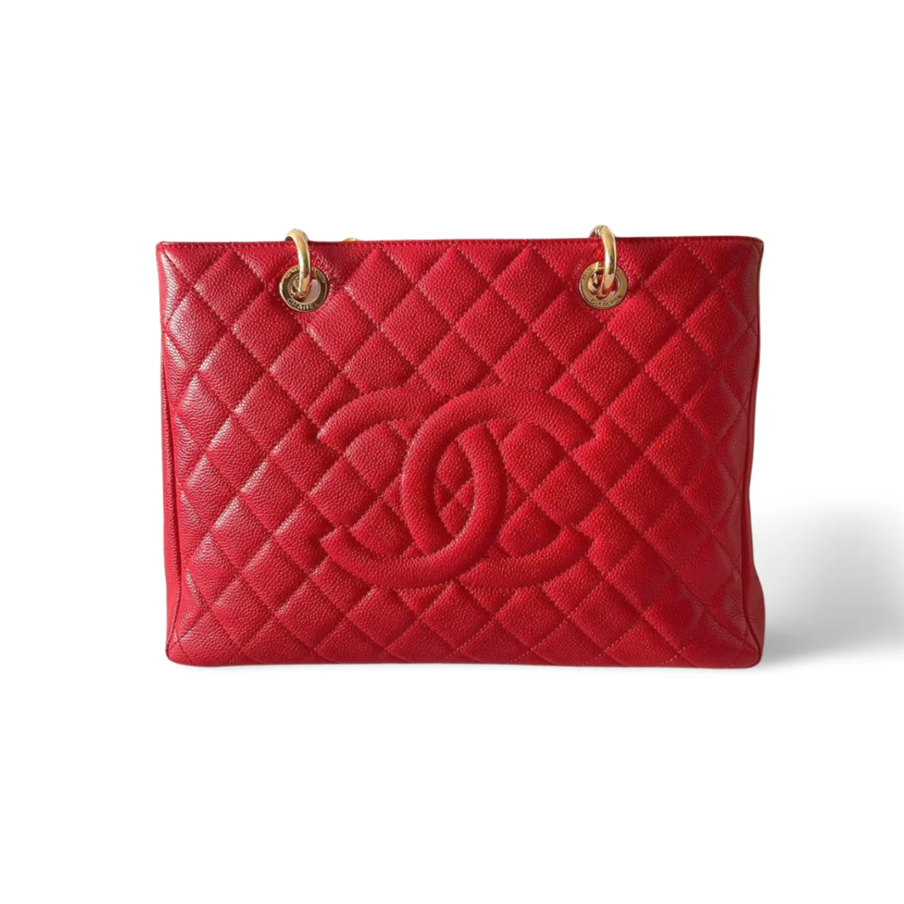 used-Chanel Red Medium Shopping Tote Bag with Gold Hardware-MILOURA
