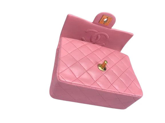 used-Chanel Vintage Rose Pink Classic Mini Square Flap Bag in Lambskin with Gold Hardware-MILOURA