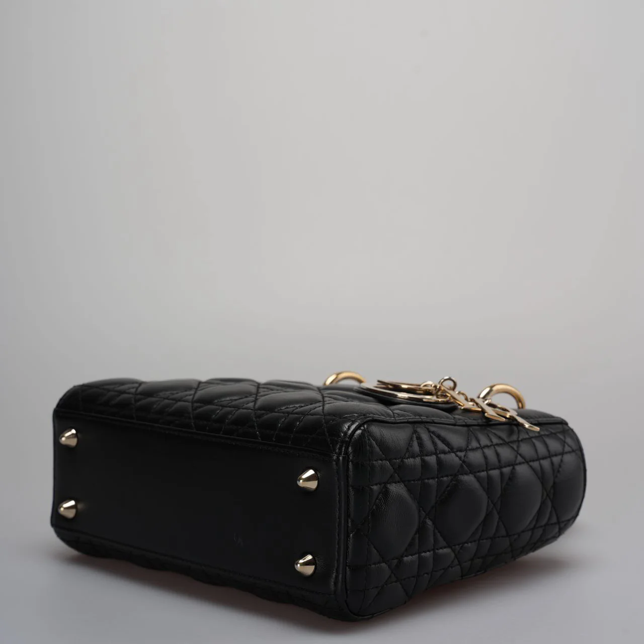 used-Christian Dior Black Small Lady Dior Bag in Cannage Lambskin Leather with Gold Hardware-MILOURA