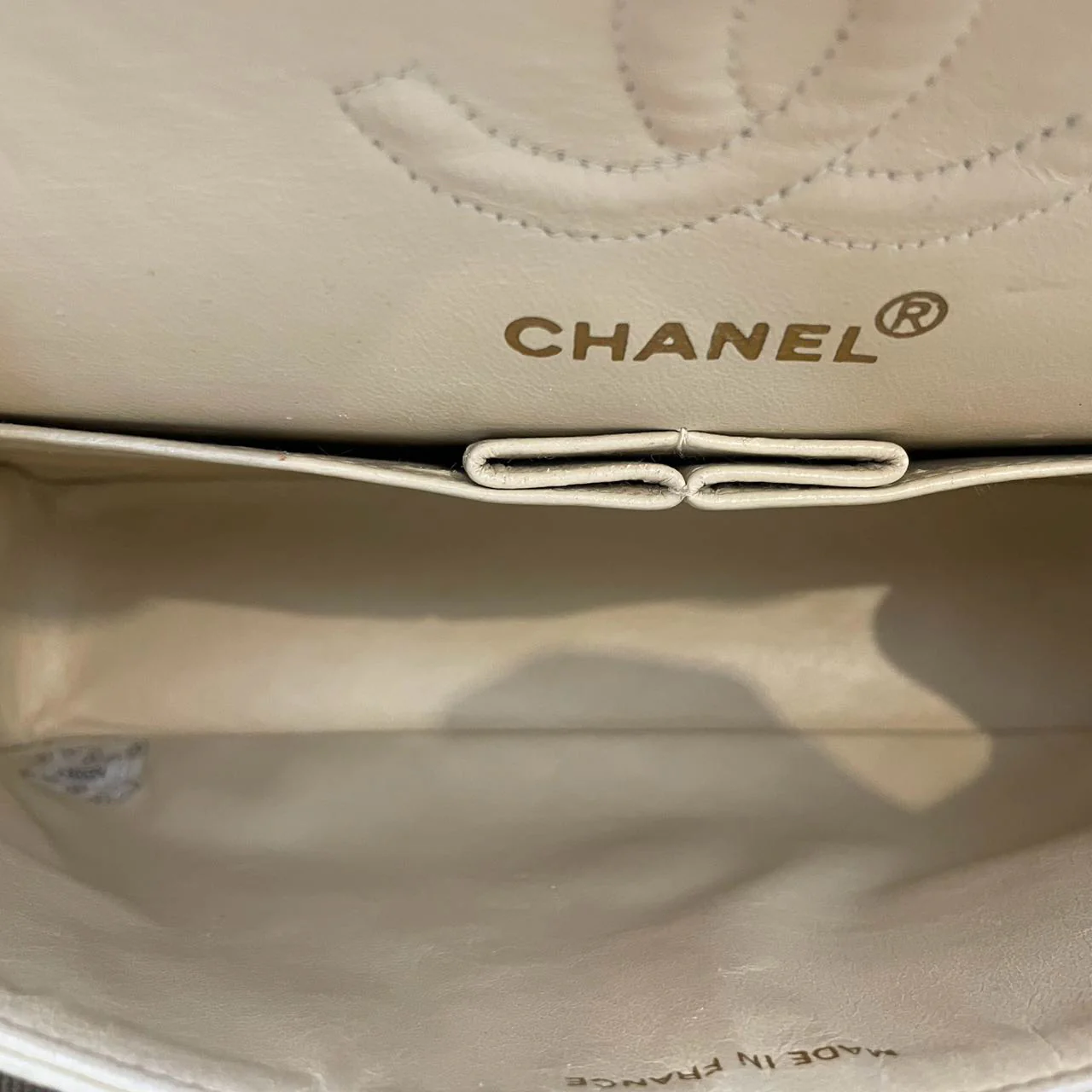 used-Chanel Vintage Beige Quilted Leather small timeless Double Flap Bag with 24K Gold Hardware-MILOURA