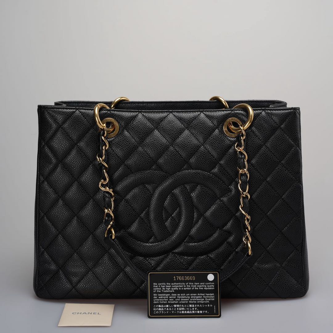 used-Chanel Medium Grand Shopping Tote Black GST Bag in caviar Leather with Gold Hardware from 2013-MILOURA