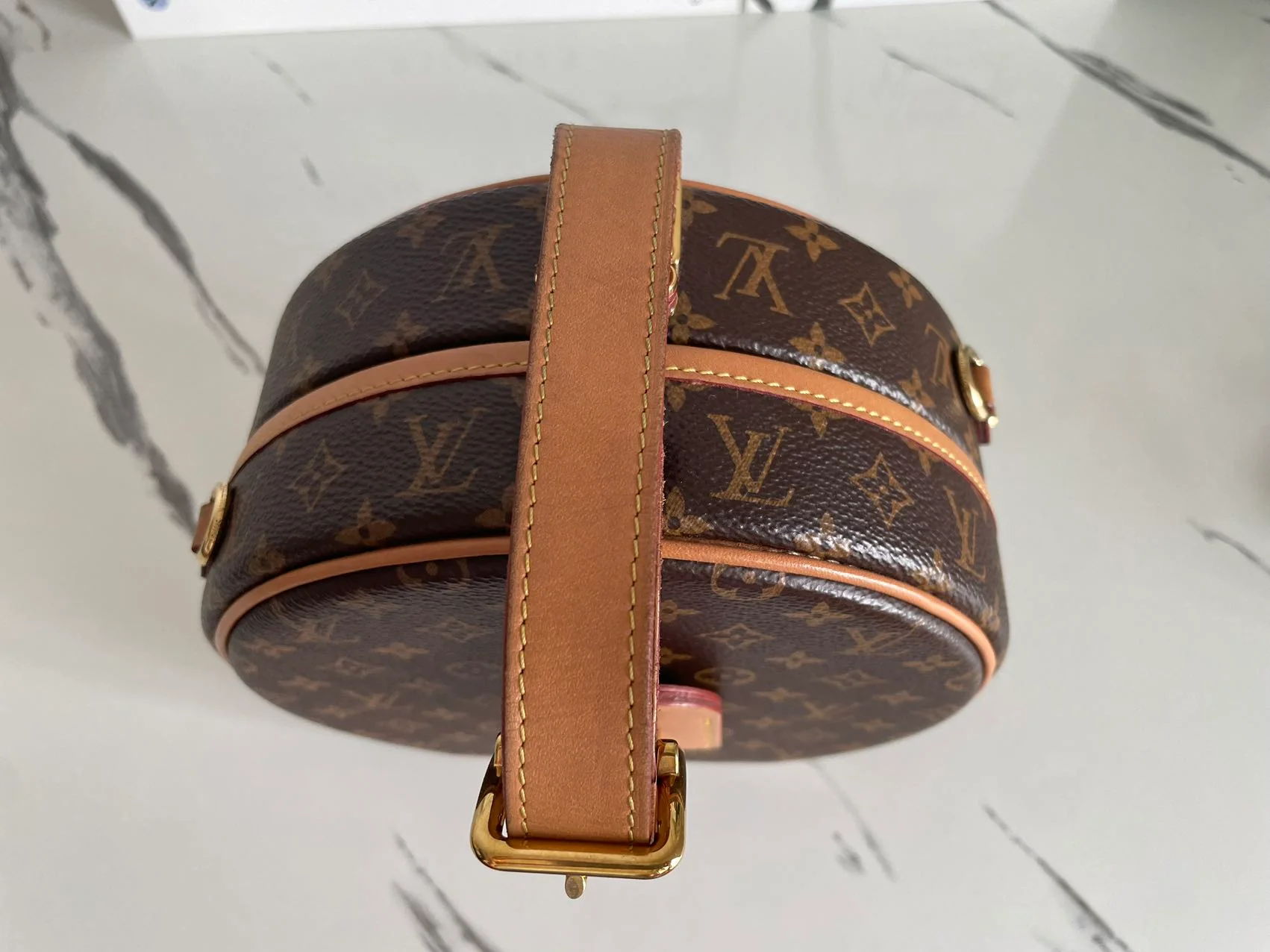 used-Louis Vuitton Monogram Canvas Petite Boite Chapeau Cross-Body Bag with Gold Hardware-MILOURA