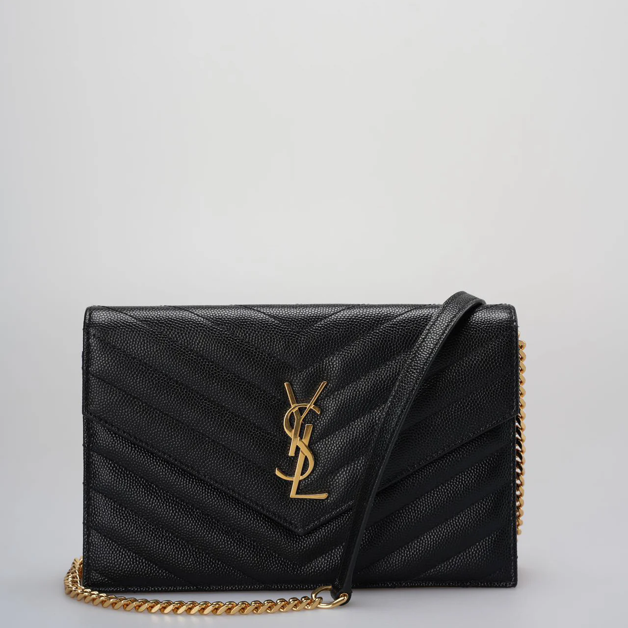 used-Saint Laurent Monogram Small Wallet on Chain Bag In Black with Gold Hardware-MILOURA