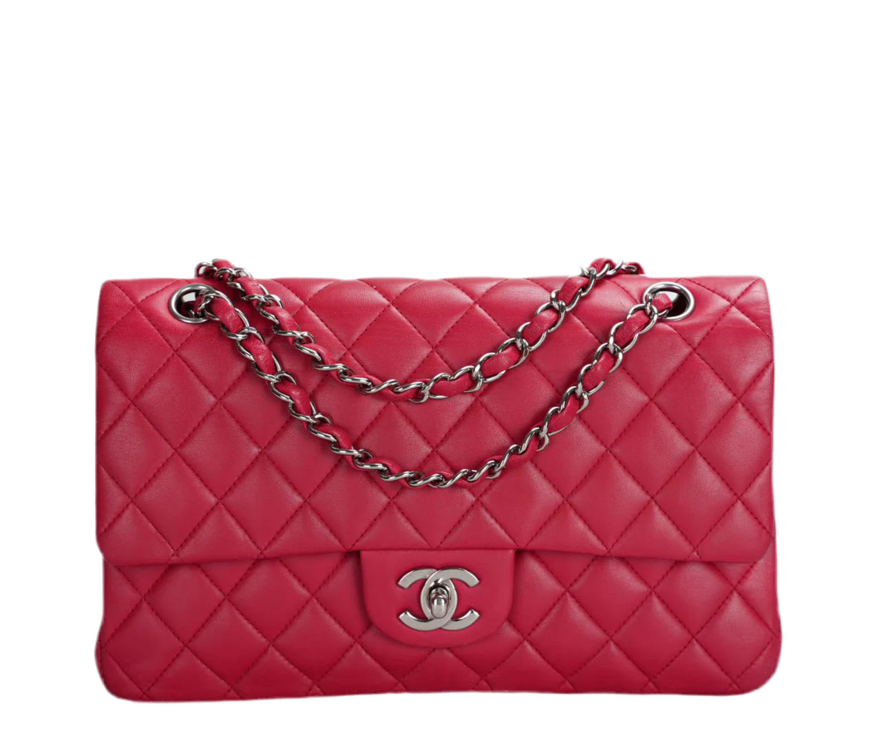 used-Chanel Red Medium timeless Flap Bag with Silver Hardware-MILOURA