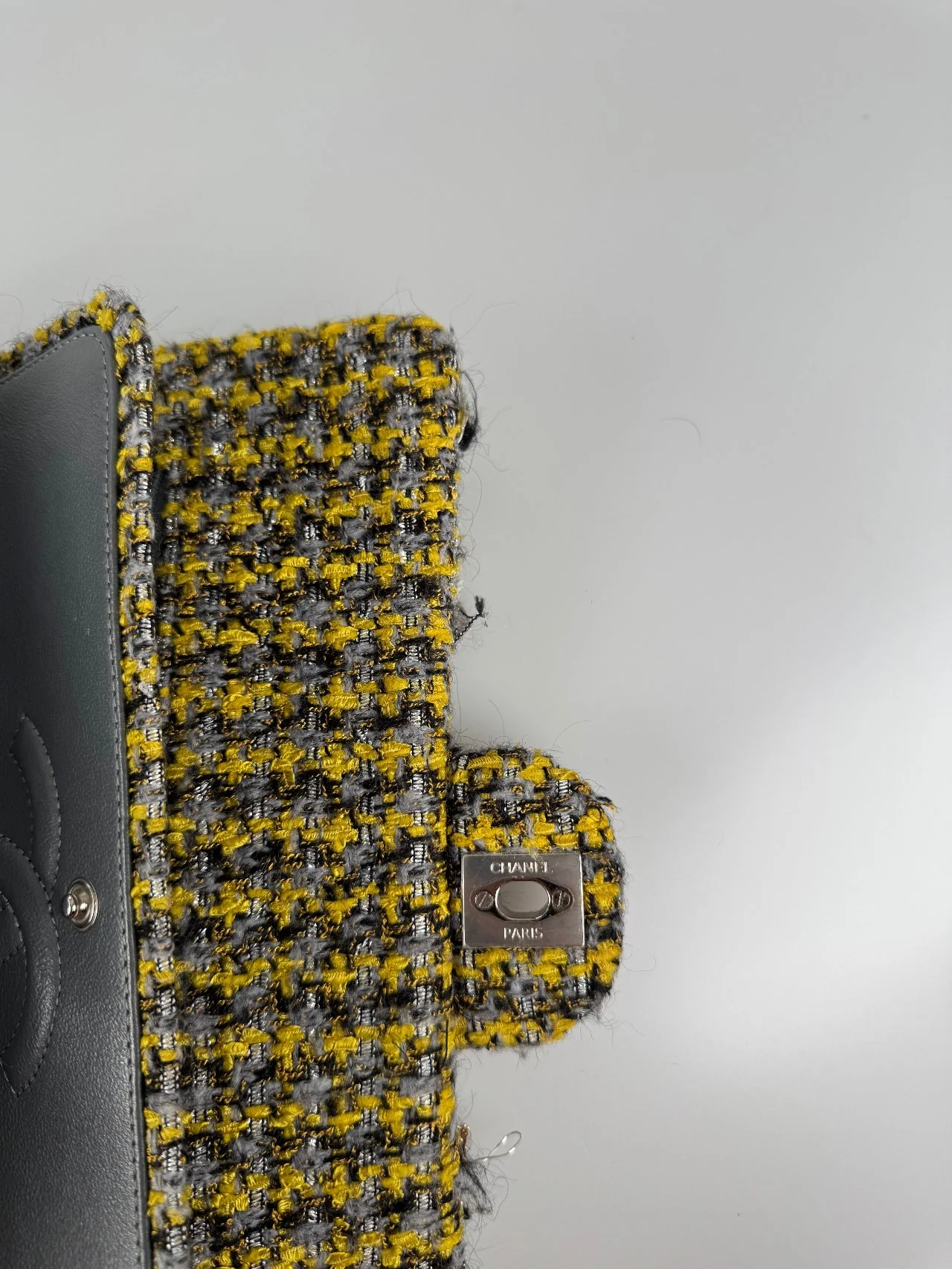 used-Chanel Tweed Braided Charms medium Flap Bag Yellow Grey Black-MILOURA