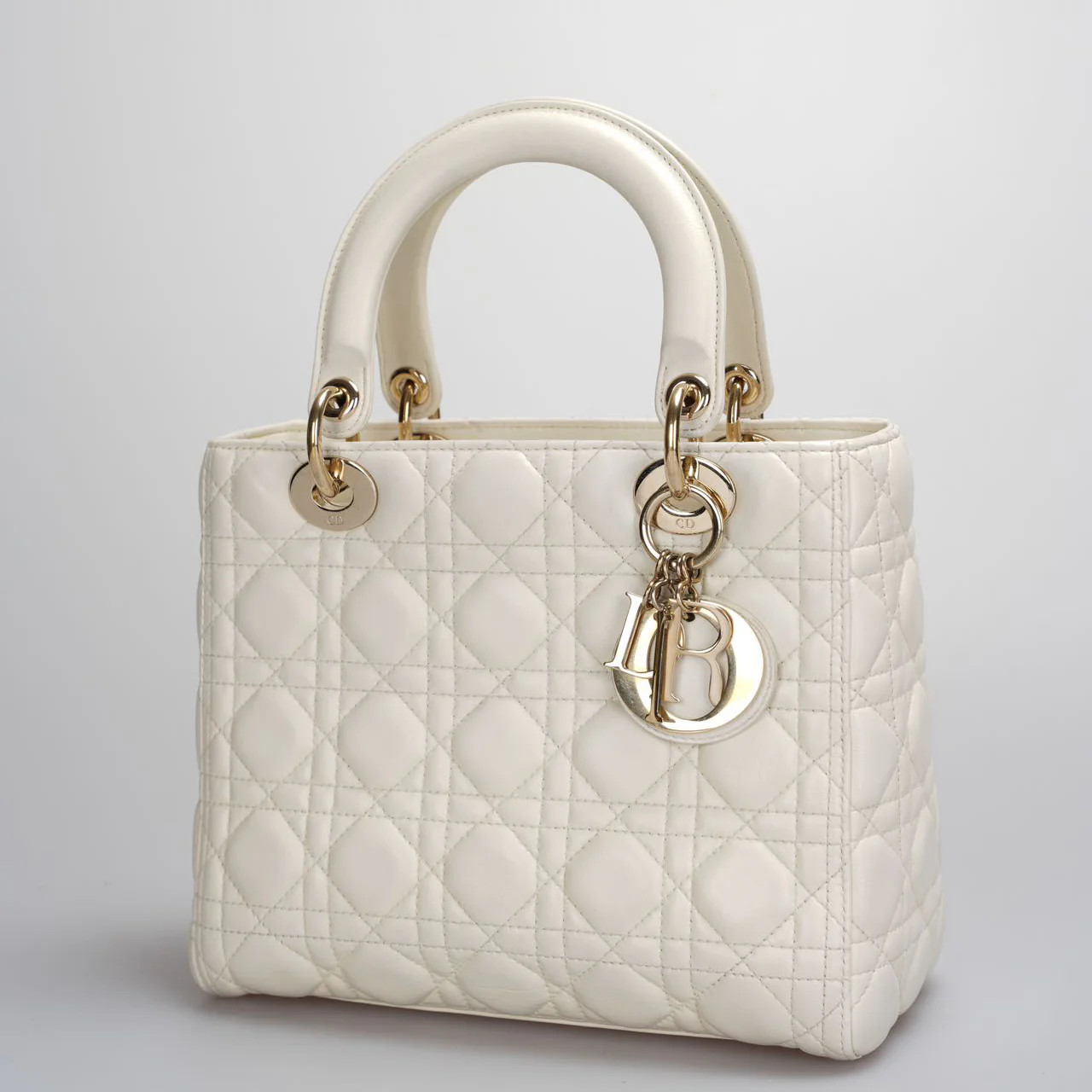 used-Christian Dior Lady Dior Bag White Medium 2017-MILOURA