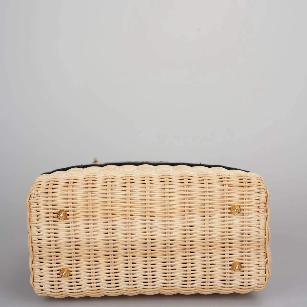 used-Christian Dior Natural Wicker/Blue Oblique Canvas Medium Lady Dior Bag-MILOURA