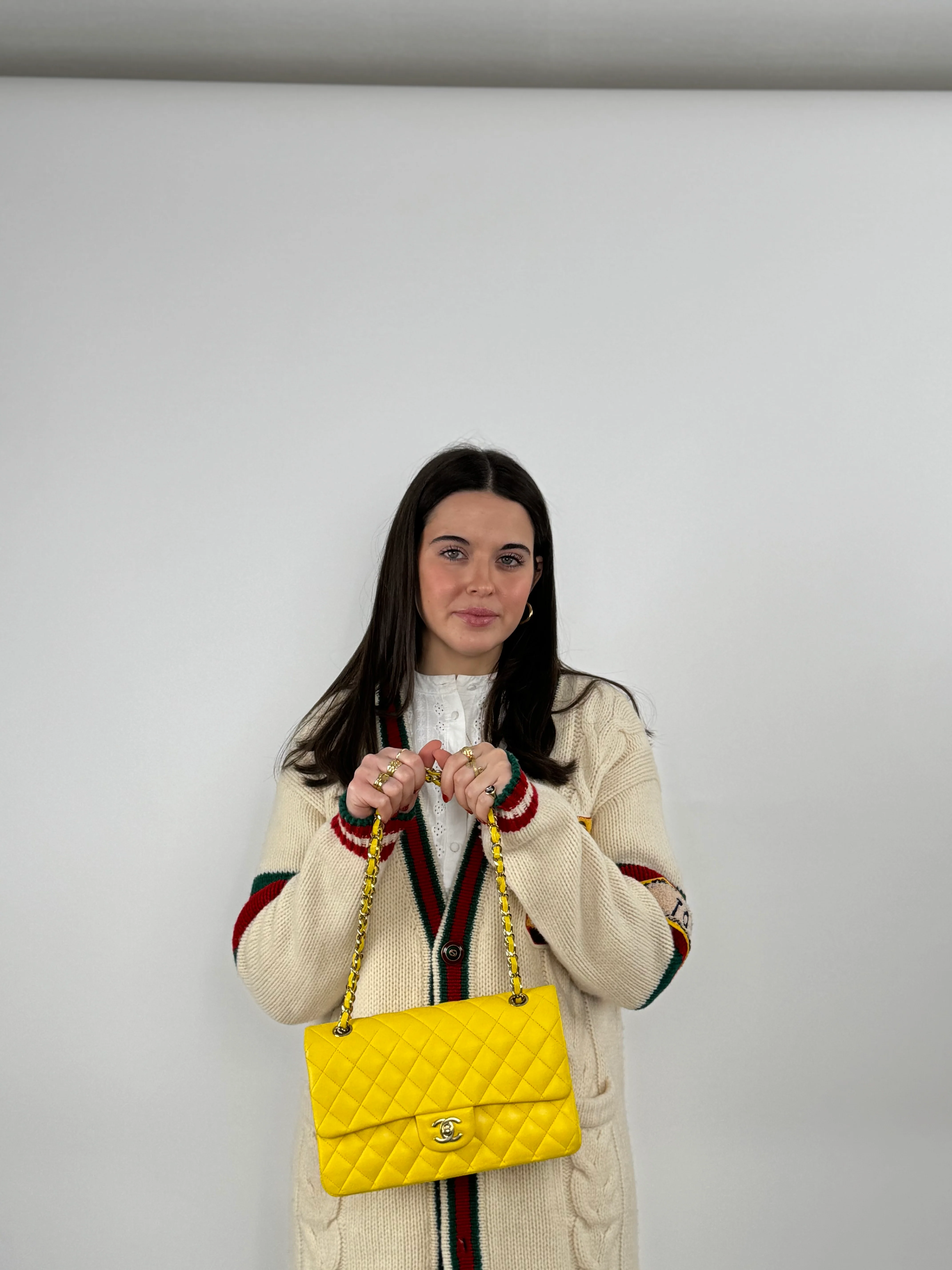 used-Chanel Medium Classic Flap Bag with Silber Hardware Yellow-MILOURA