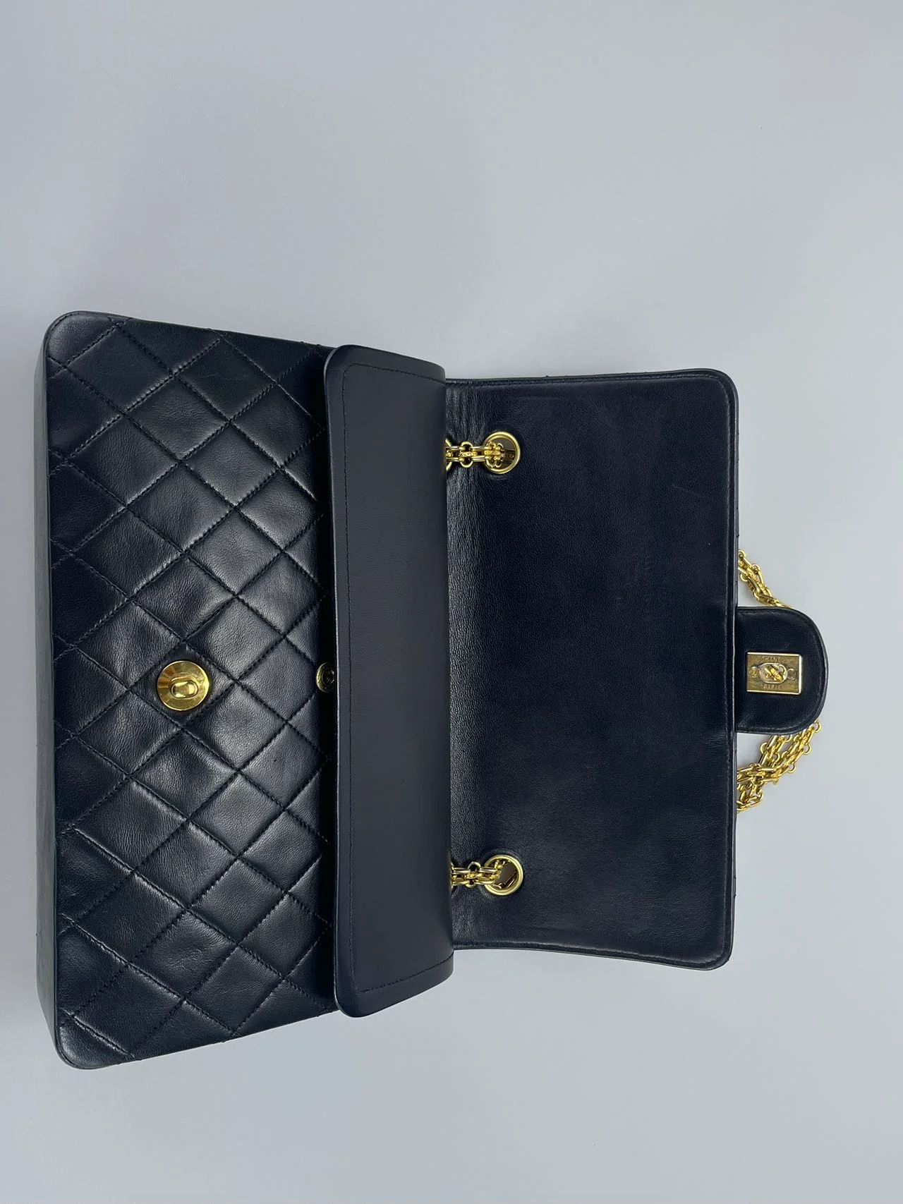 used-Chanel Black Vintage Medium Classic Double Flap Bag with 24K Gold Hardware-MILOURA