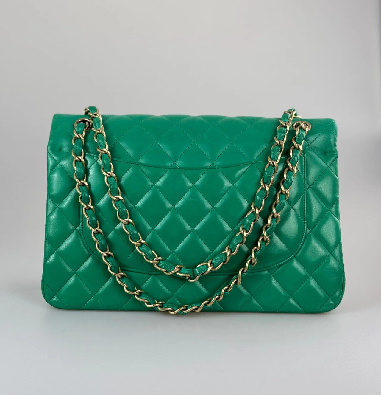 used-Chanel timeless Flap Bag Jumbo Green with Gold Hardware-MILOURA