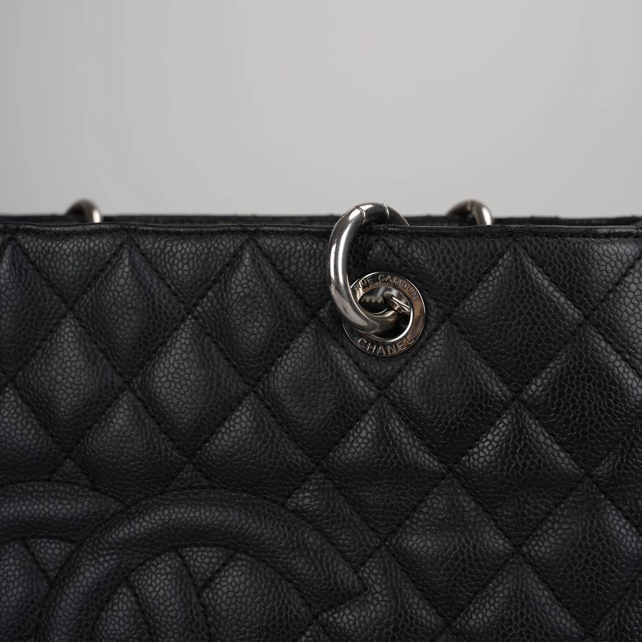 used-Chanel Grand Shopping Tote black gst Bag in Caviar Leather with Silver Hardware-MILOURA