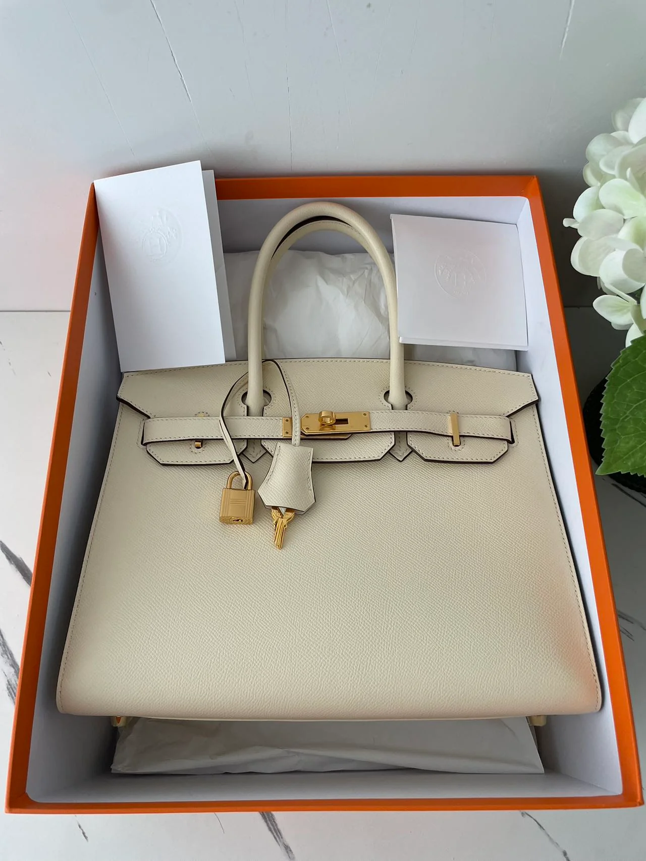 used-Hermes Birkin Bag 30cm Sellier in Nata Epsom Leather gold Hardware-MILOURA