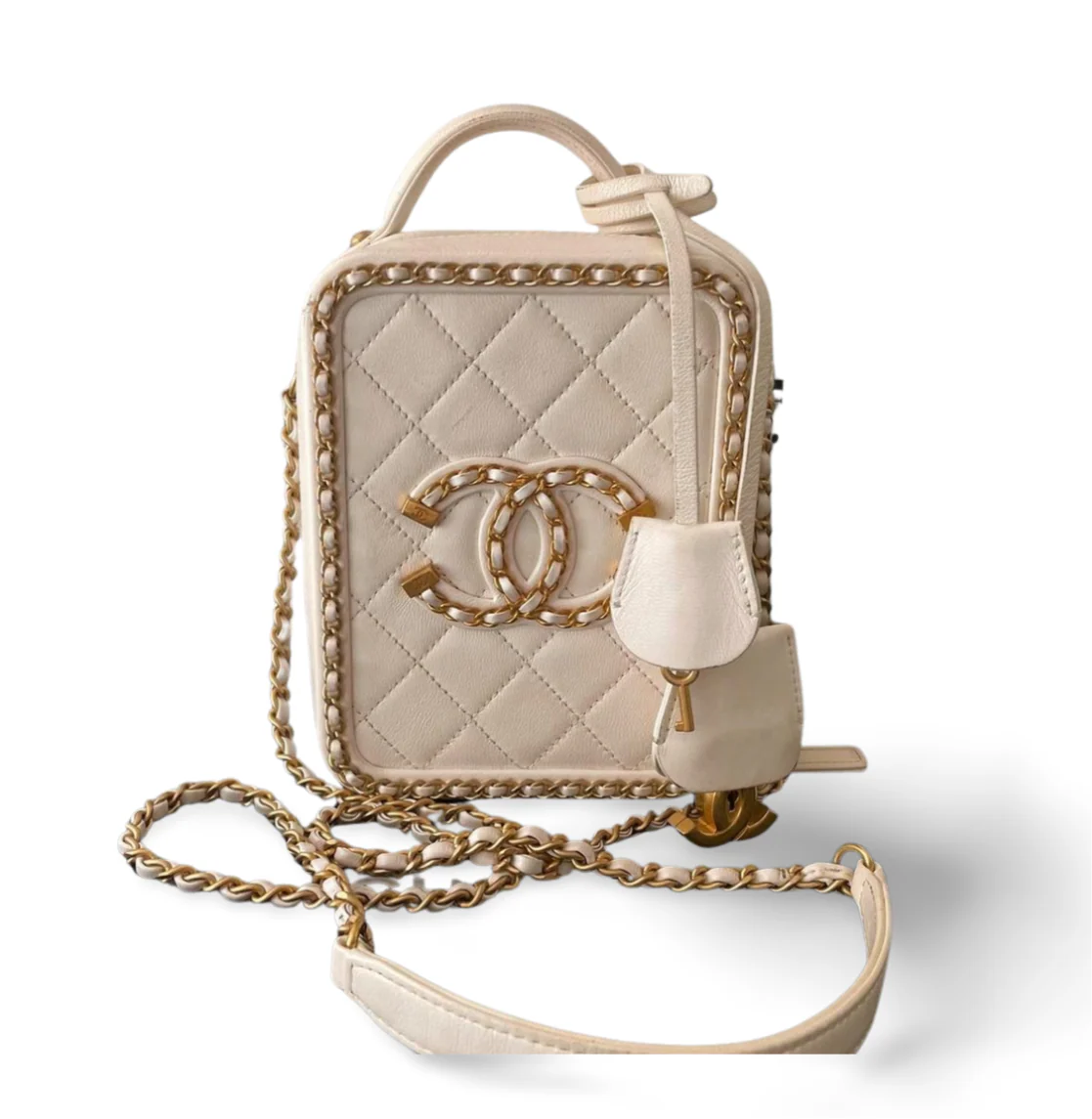 Chanel White Vanity Case Bag in Lambskin Leather - Best Replica Bag Shop