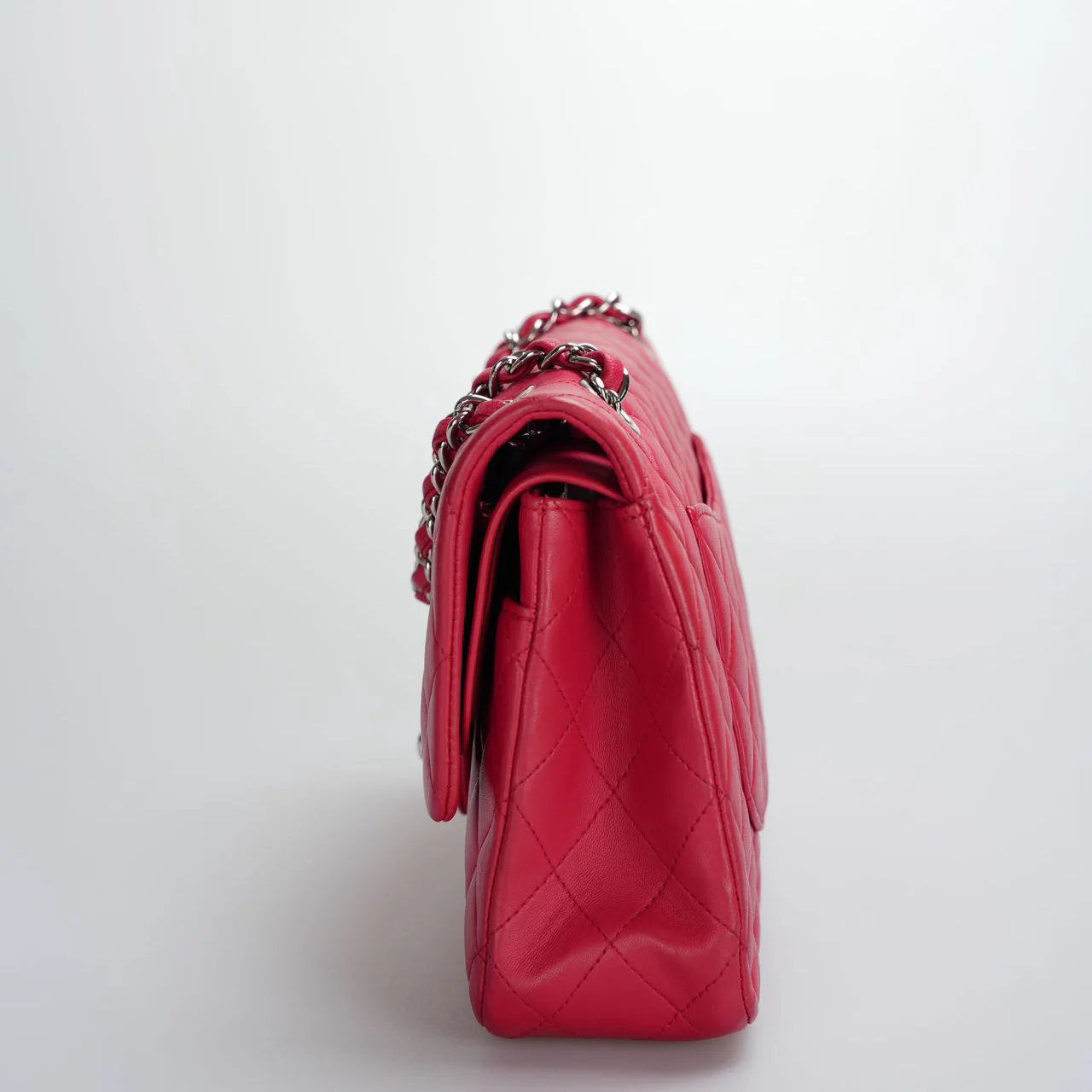 used-Chanel Red Medium timeless Flap Bag with Silver Hardware-MILOURA