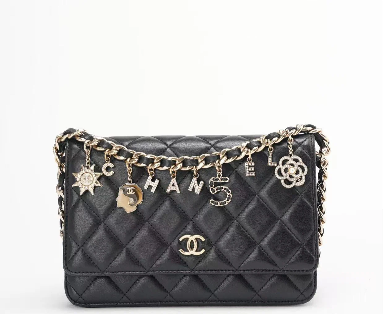 Chanel Black Wallet on Chain (WOC) Coco Charm Lambskin 2021