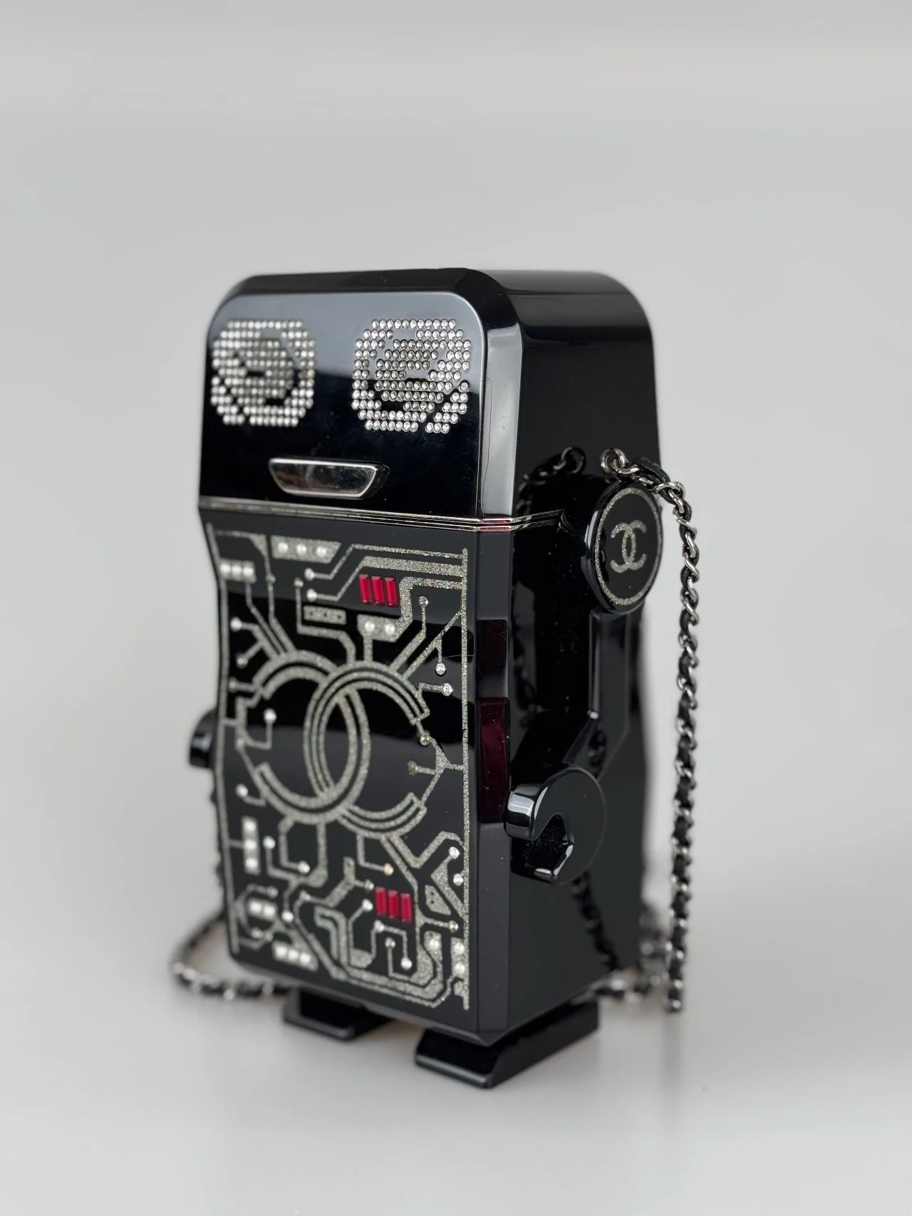 used-Chanel Plexiglass Crystal Robot Minaudiere Clutch Black-MILOURA