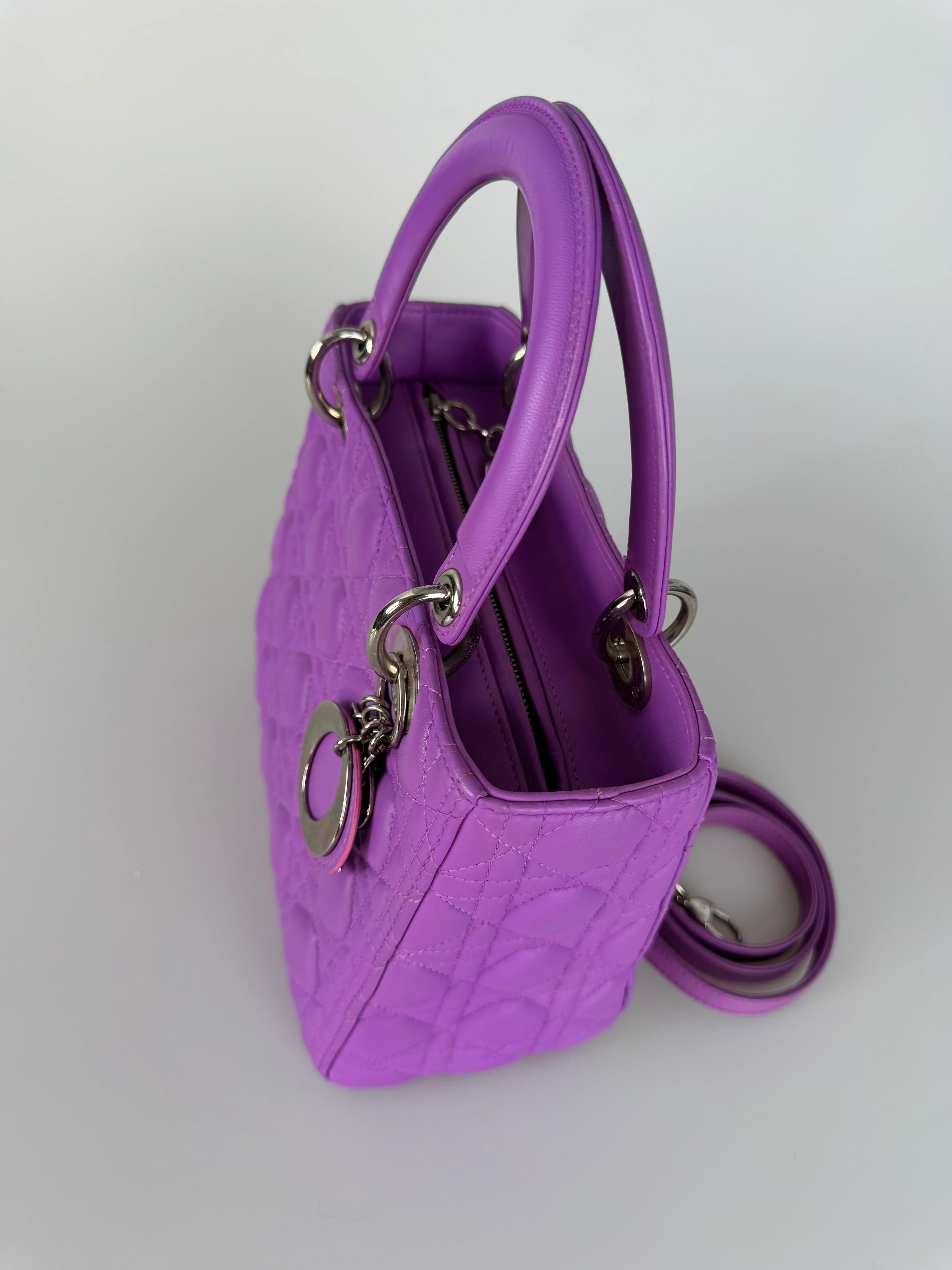 used-Dior Lady Dior Bag Bag Medium purple Lambskin Leather with Silver Hardware-MILOURA