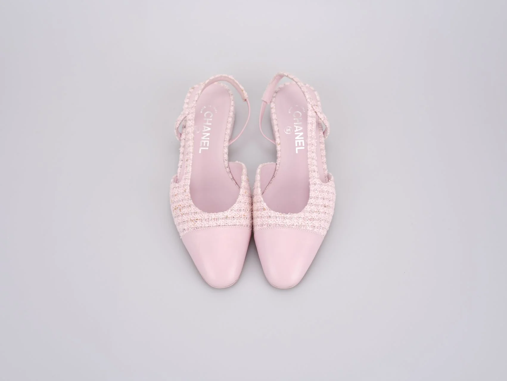 used-Chanel Pink Tweed Slingback Kitten Heel Pumps Size 38C-MILOURA