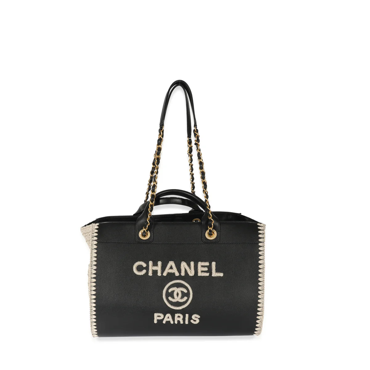 used-Chanel Black Large Deauville Tote Bag in Calfskin Leather Limited Edition-MILOURA