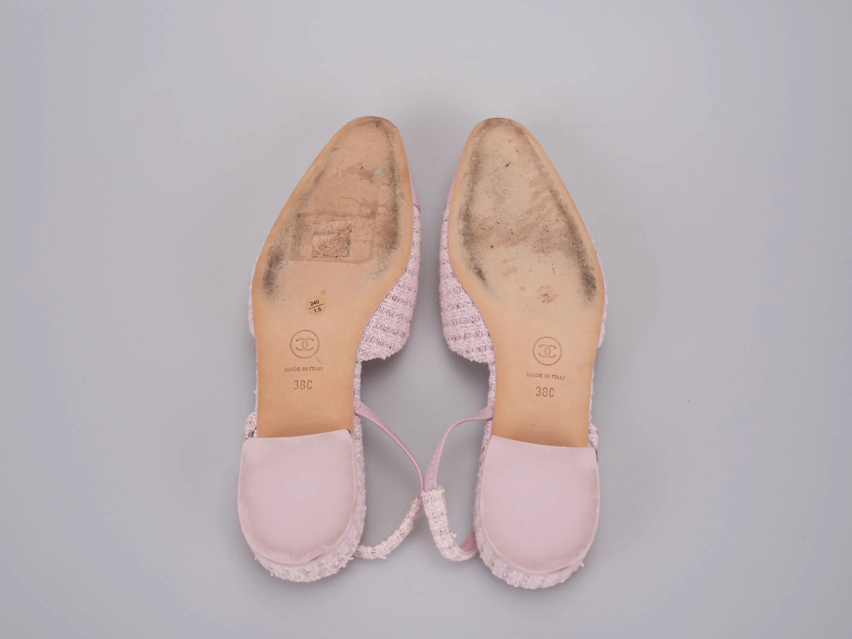 used-Chanel Pink Tweed Slingback Kitten Heel Pumps Size 38C-MILOURA