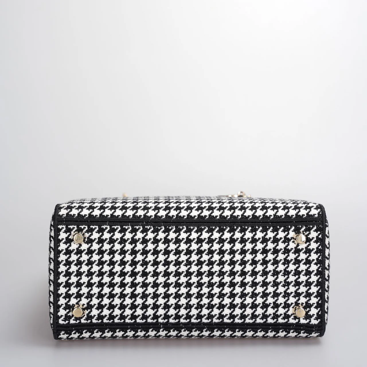 used-Christian Dior Black White Houndstooth Canvas Medium Lady D-Lite bag-MILOURA