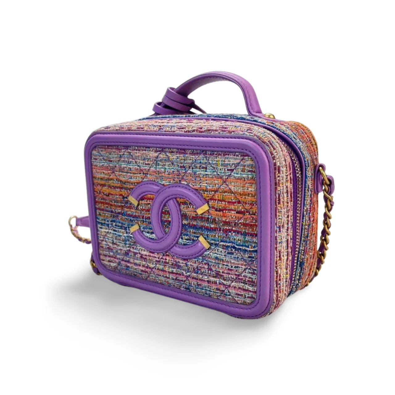 used-Chanel Tweed vanity Case Bag with Gold hardware Small Multi-Color-MILOURA