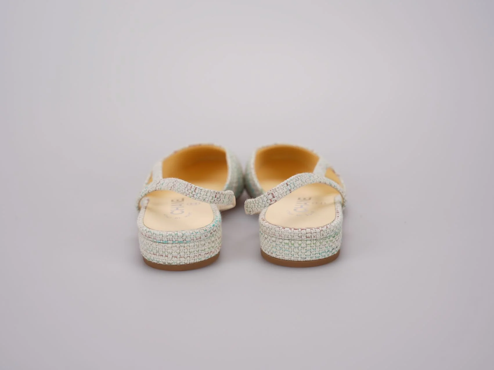 used-Chanel Light Green Tweed Slingback Patent Cap Toe Ballerinas 36-MILOURA