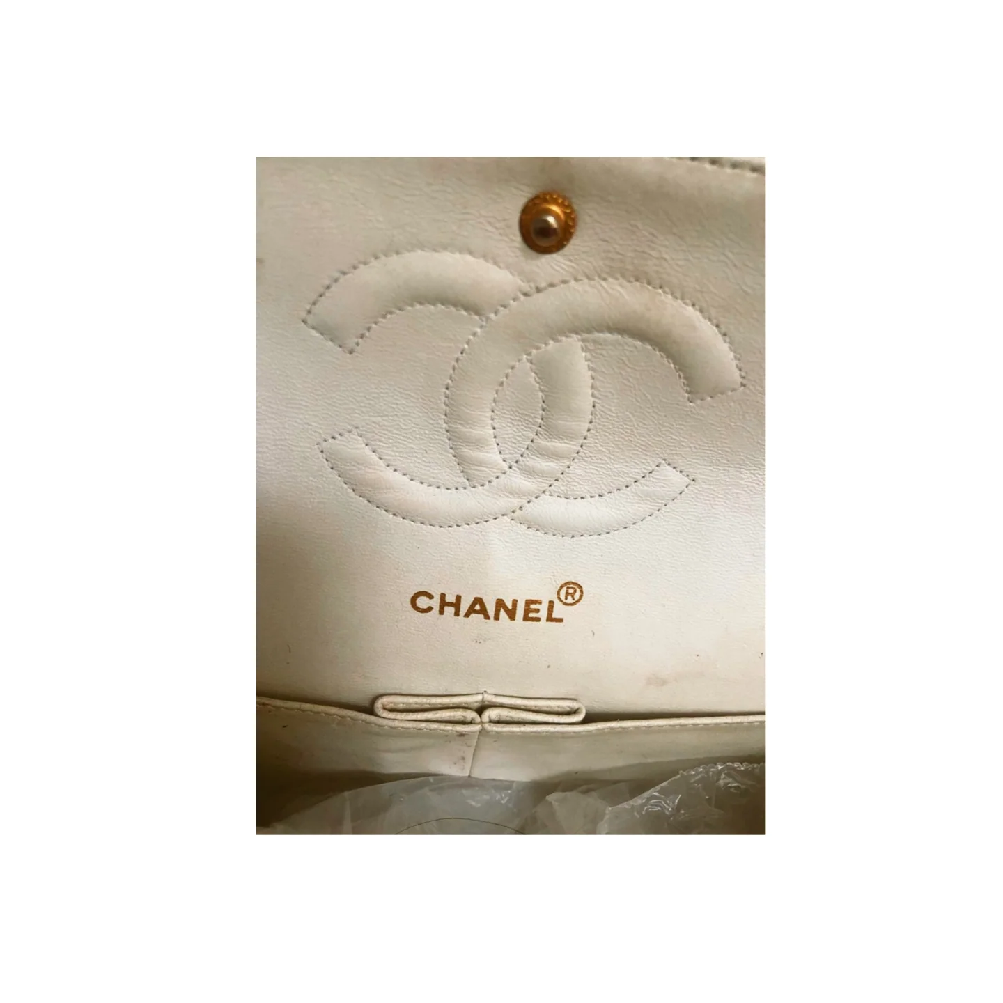 used-Chanel White Vintage Medium Classic Flap Bag in Lambskin Leather with 24K Gold Hardware-MILOURA