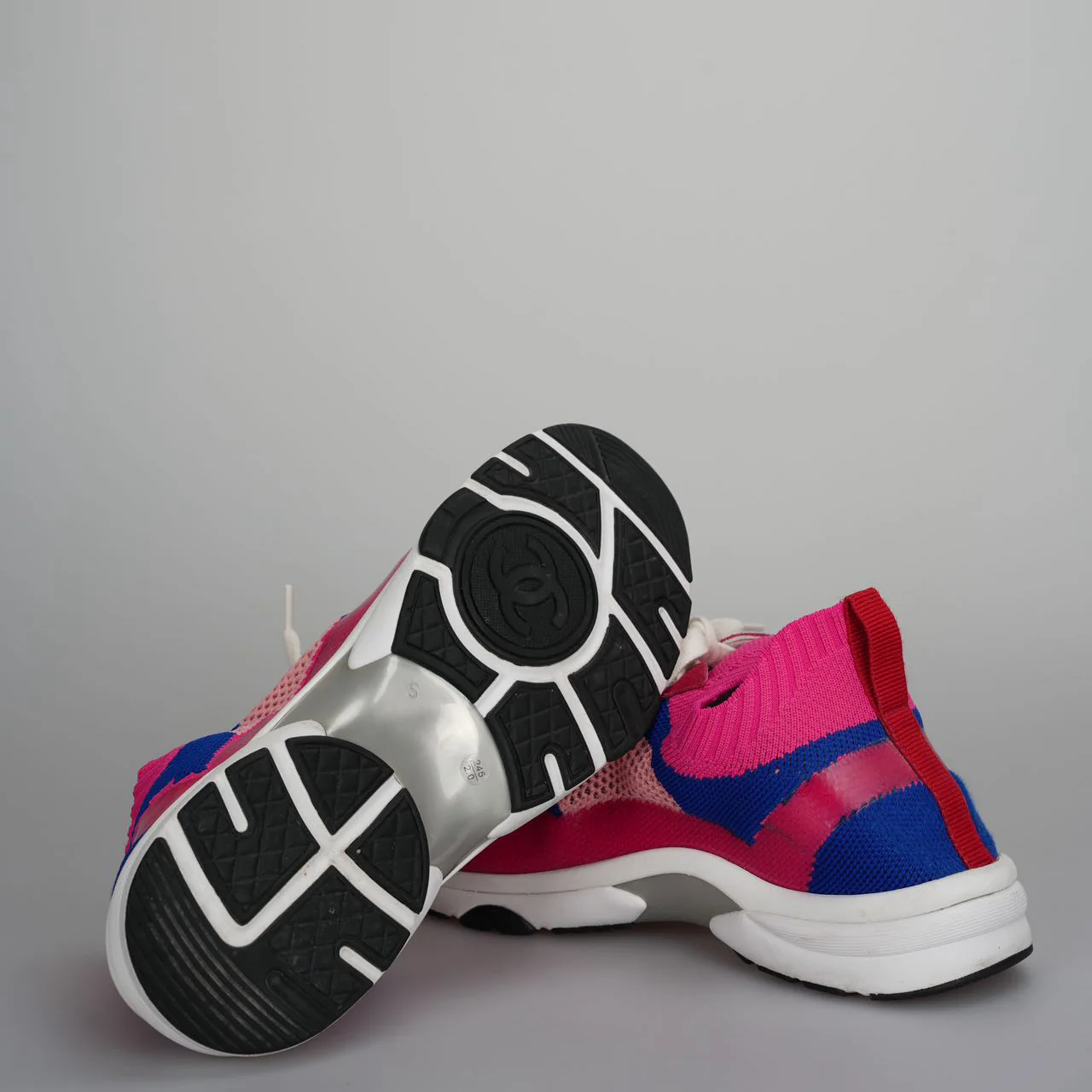 used-Chanel Fabric Suede Calfskin Stretch CC Sneakers Pink, Red and Blue Size 39-MILOURA