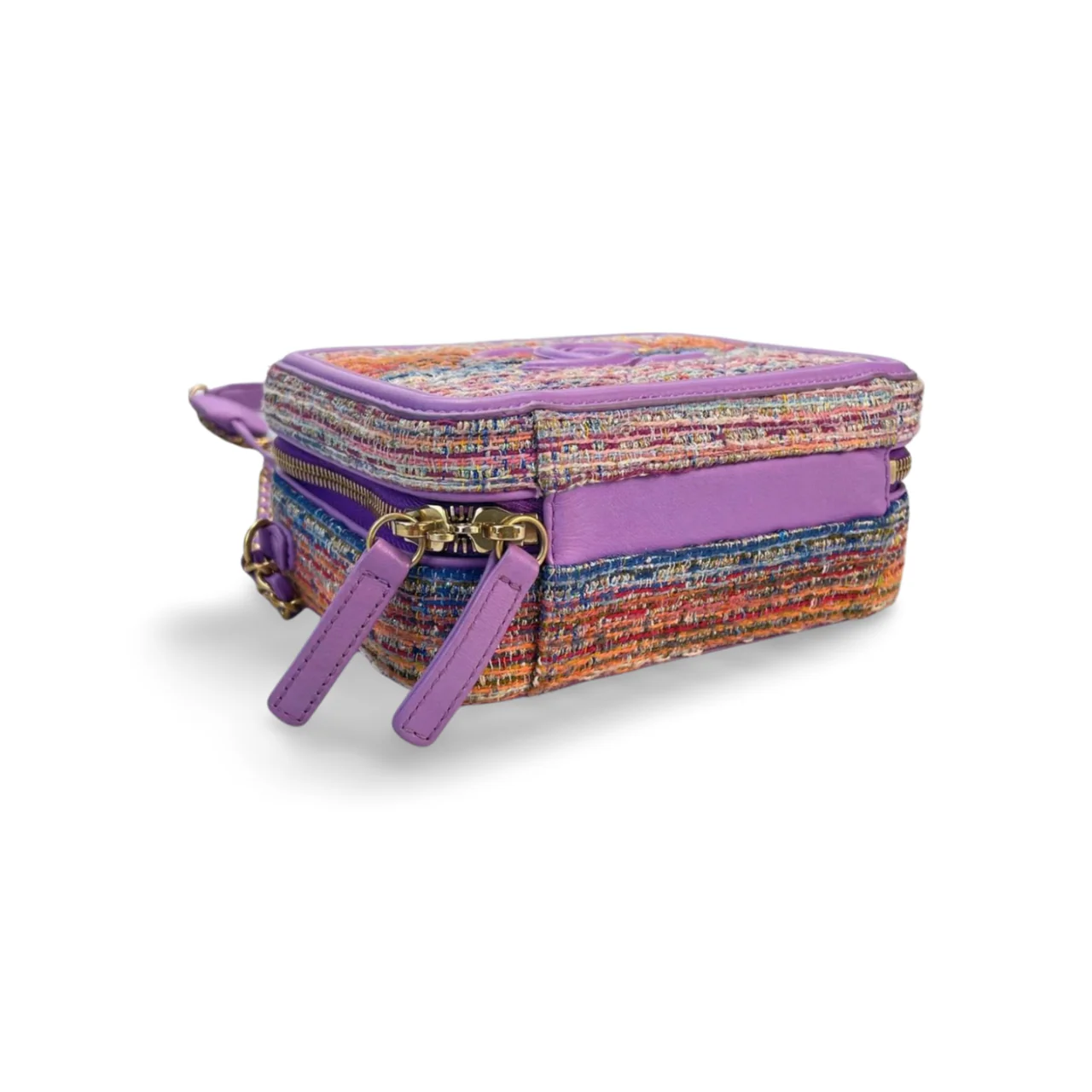 used-Chanel Tweed vanity Case Bag with Gold hardware Small Multi-Color-MILOURA