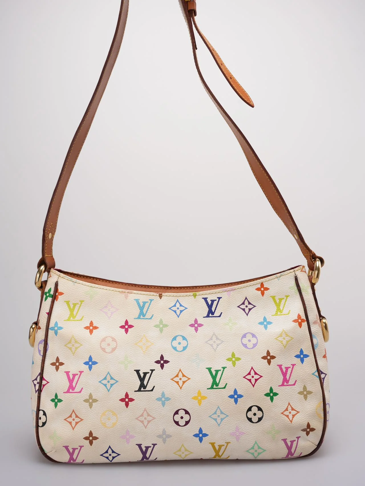 used-Louis Vuitton Takashi Murakami White Multicolore Monogram Coated Canvas Petit Noe Bag Gold Hardware-MILOURA