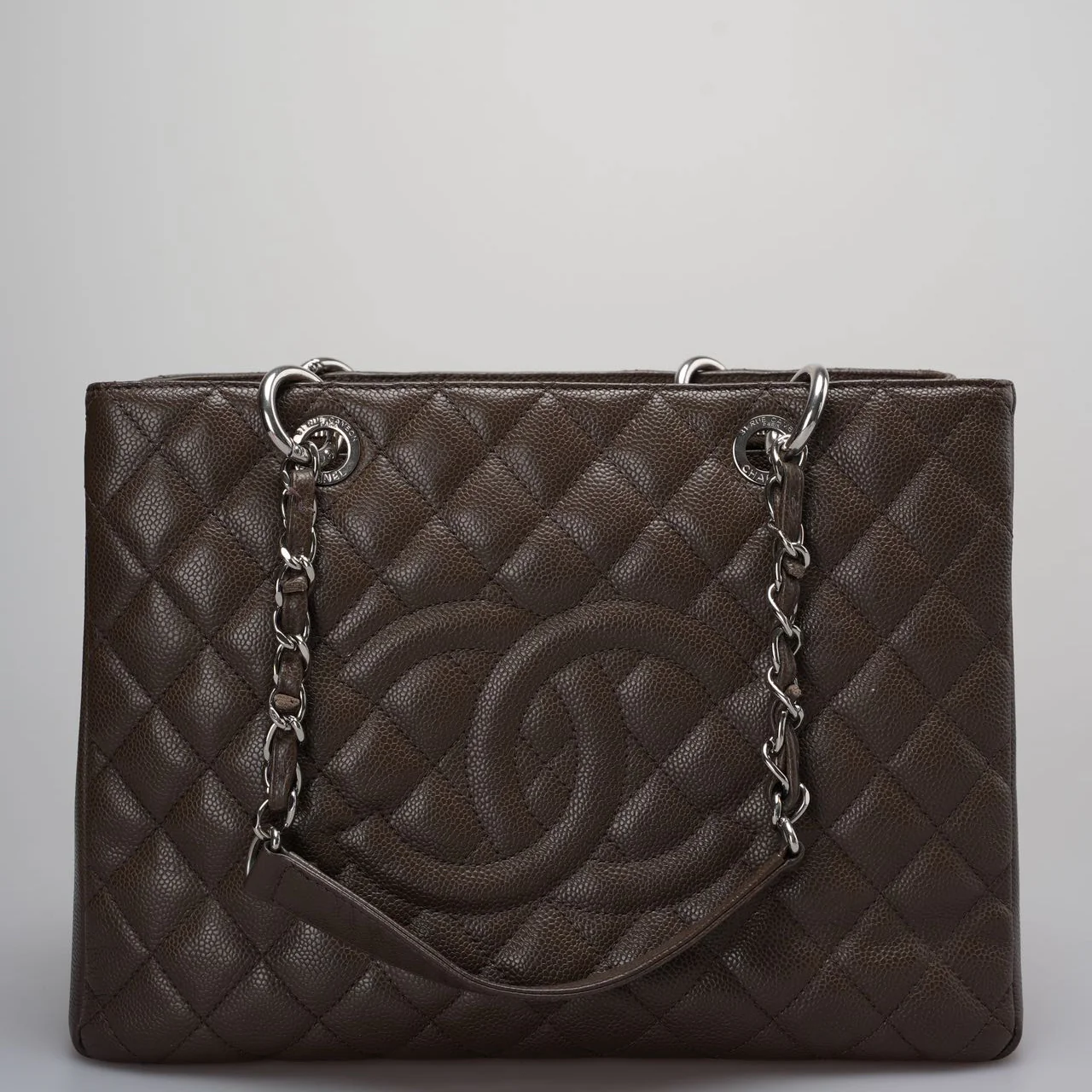 used-Chanel Brown GST Grand Shopping Tote Bag in Caviar Leather with Silver Hardware-MILOURA