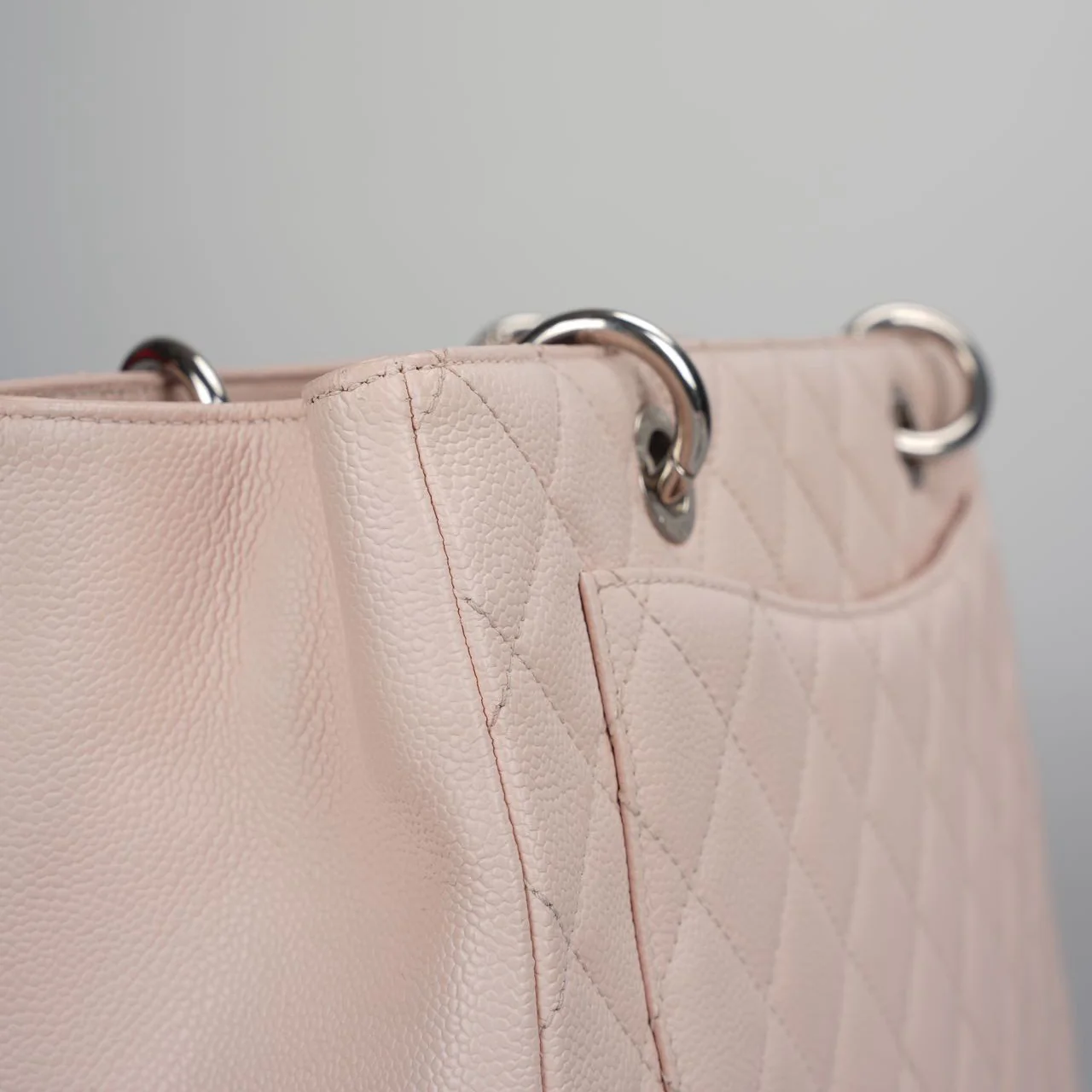 used-Chanel cherry blossom pink Grand Shopping Tote GST Bag in Caviar Leather with Silver Hardware-MILOURA