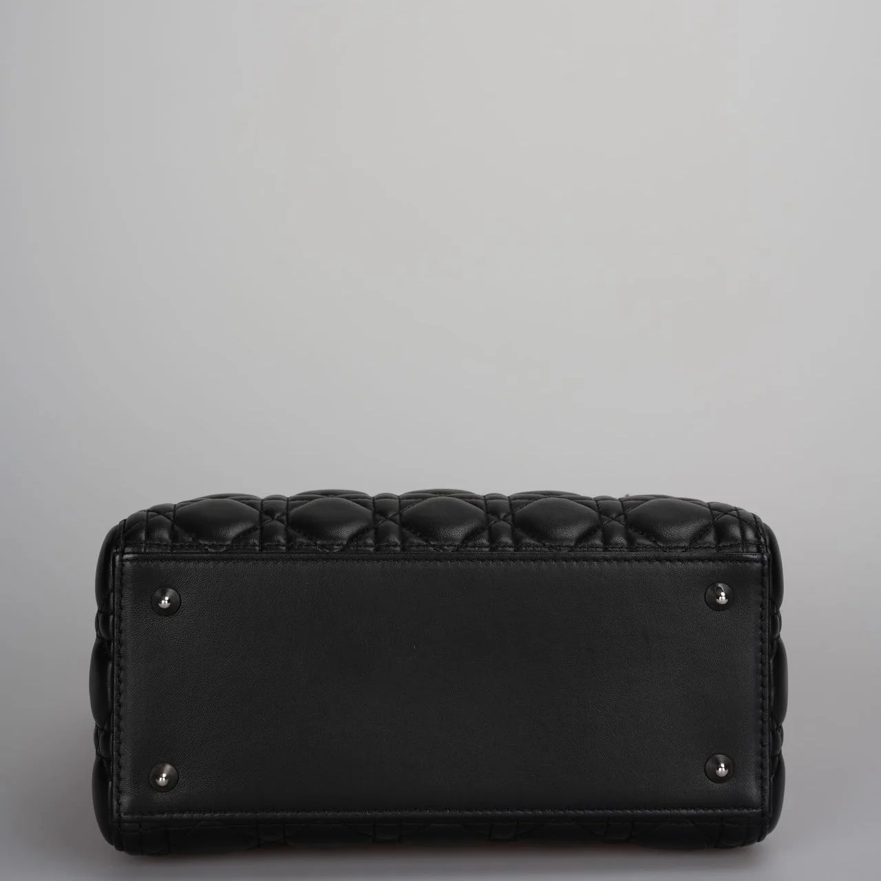 used-Christian Dior Black Medium Lady Dior Bag in Cannage Lambskin Leather with Silver Hardware-MILOURA