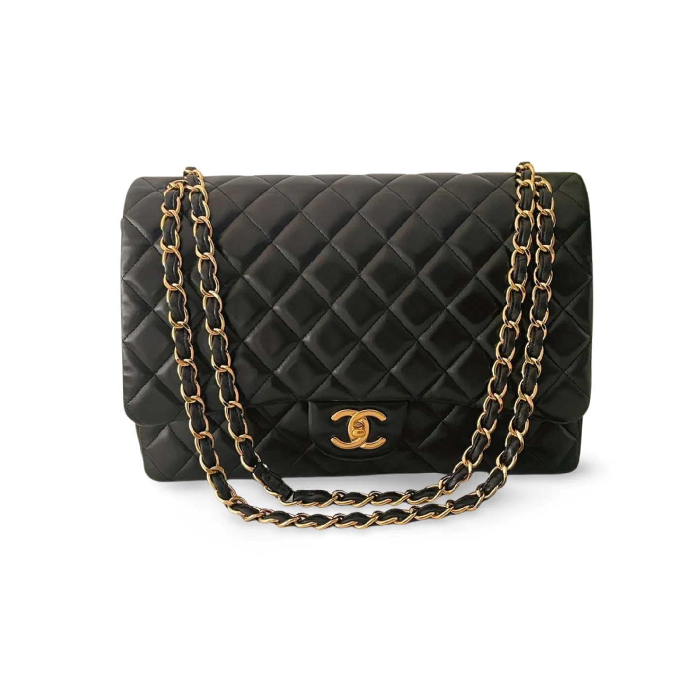 used-Chanel Black Classic Double Flap Maxi Bag with Gold Hardware-MILOURA