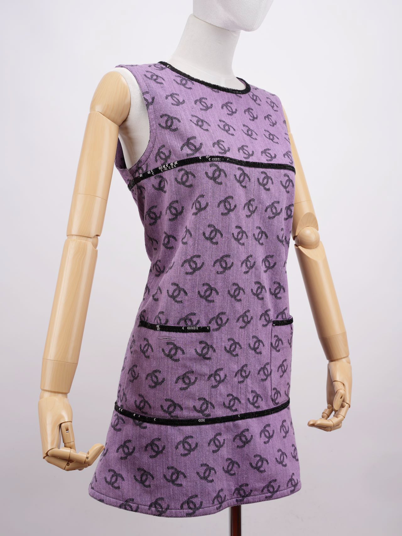Chanel Cc All OverPrint 22 Runway Mini Dress in Purple Fr 38