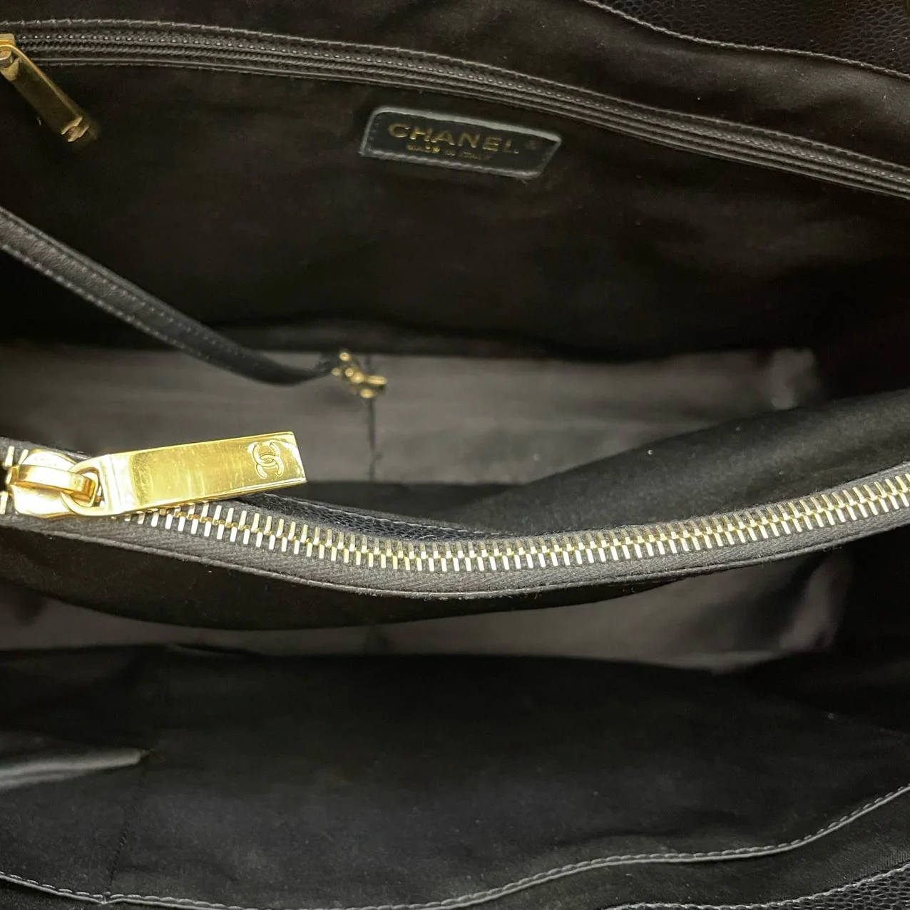 used-Chanel Large Black Grand Shopping XL GST Tote Bag in Caviar Leather with Gold Hardware-MILOURA