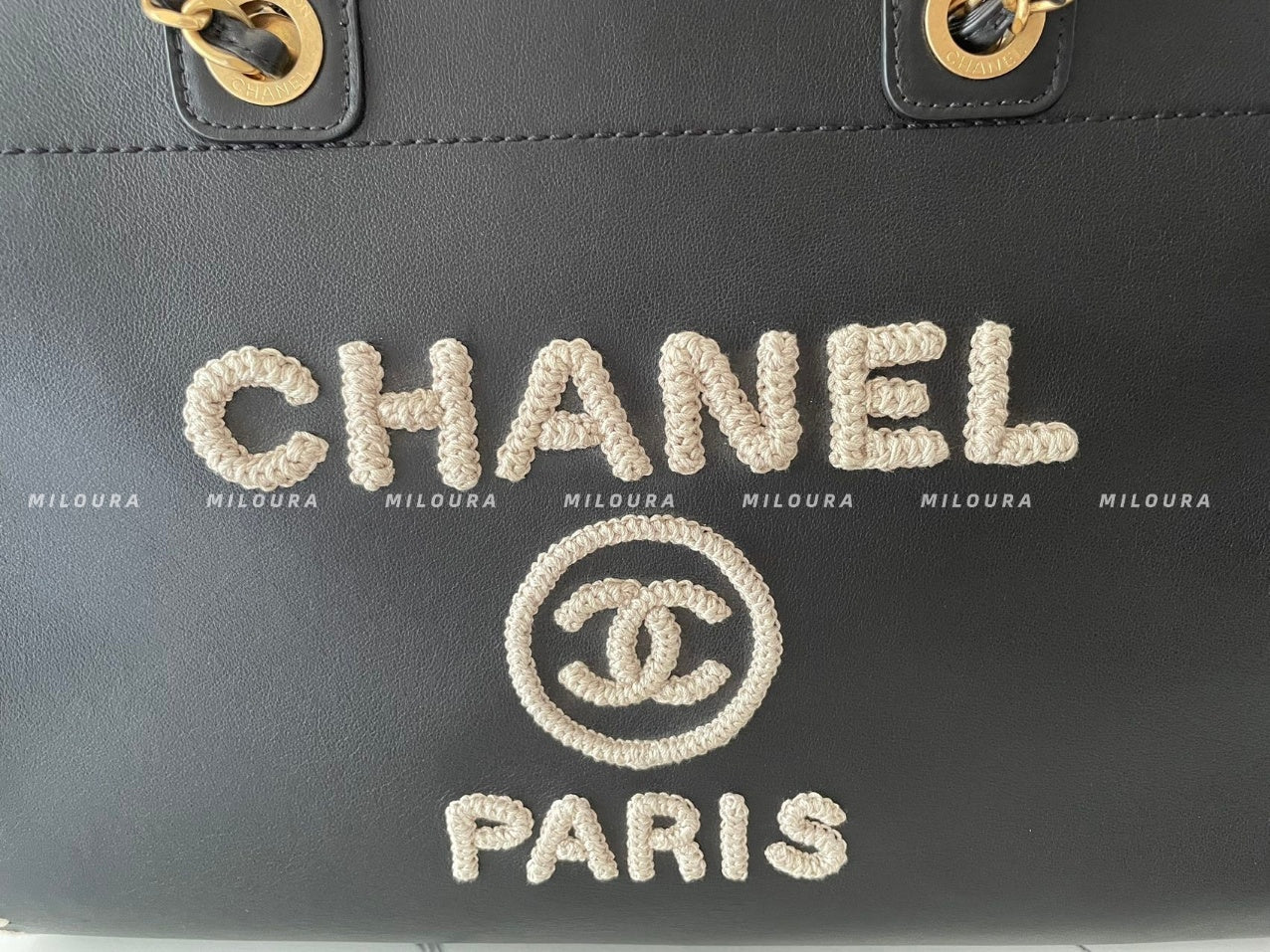 used-Chanel Black Large Deauville Tote Bag in Calfskin Leather Limited Edition-MILOURA