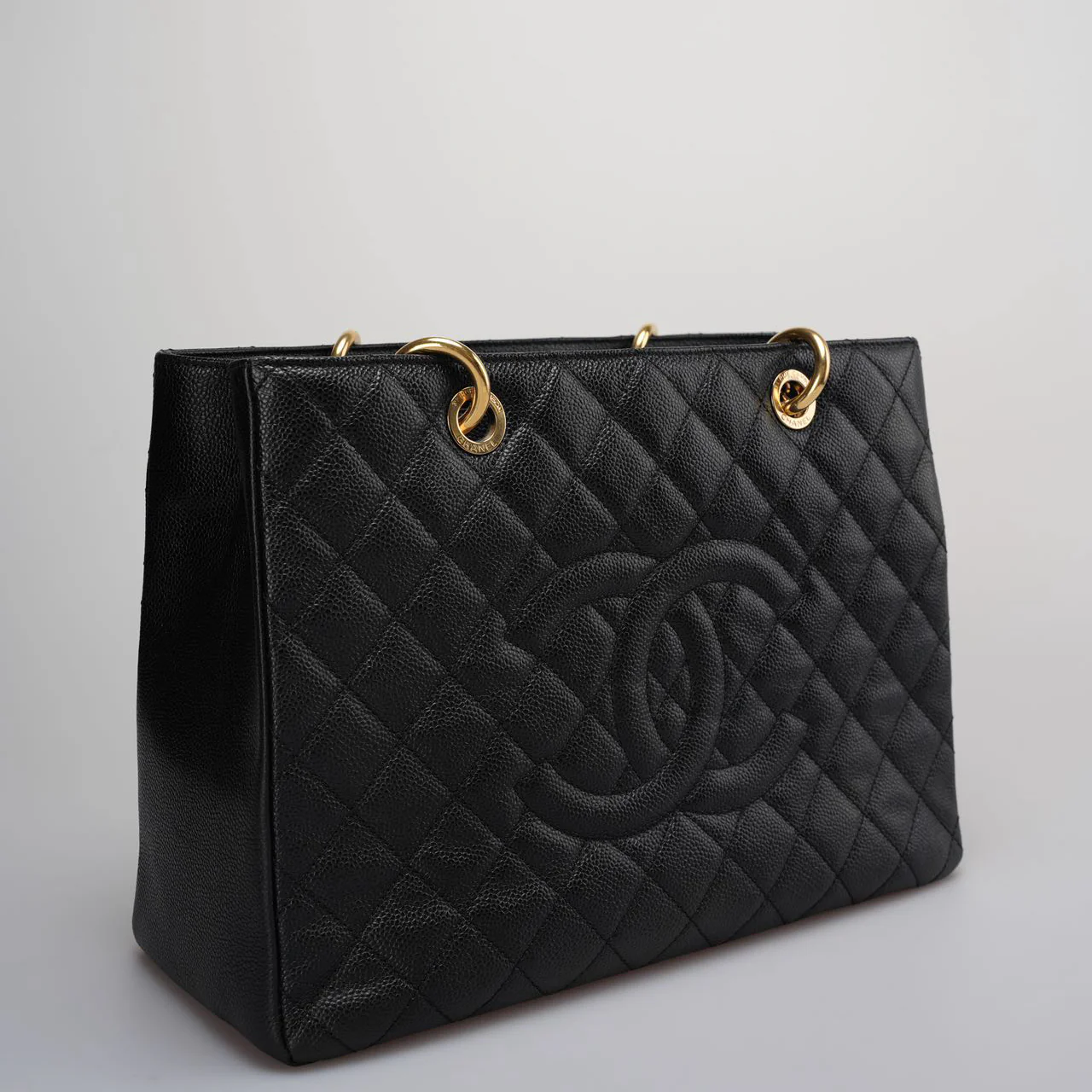 used-Chanel Medium Grand Shopping Tote Black GST Bag in Caviar Leather with Gold Hardware 2014-MILOURA