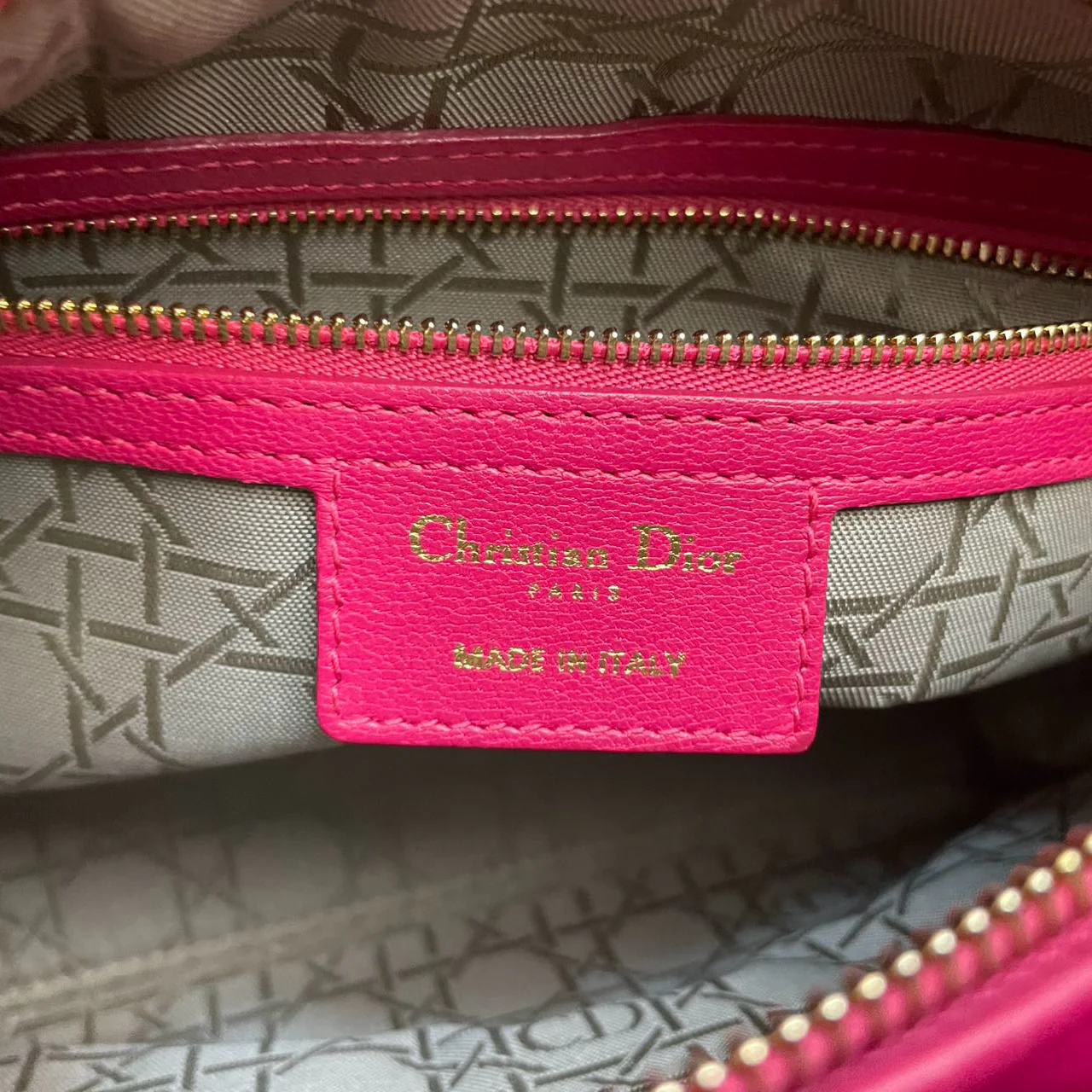 used-Christian Dior Pink Lady Dior Bag in Cannage Lambskin Leather with Gold Hardware Medium-MILOURA